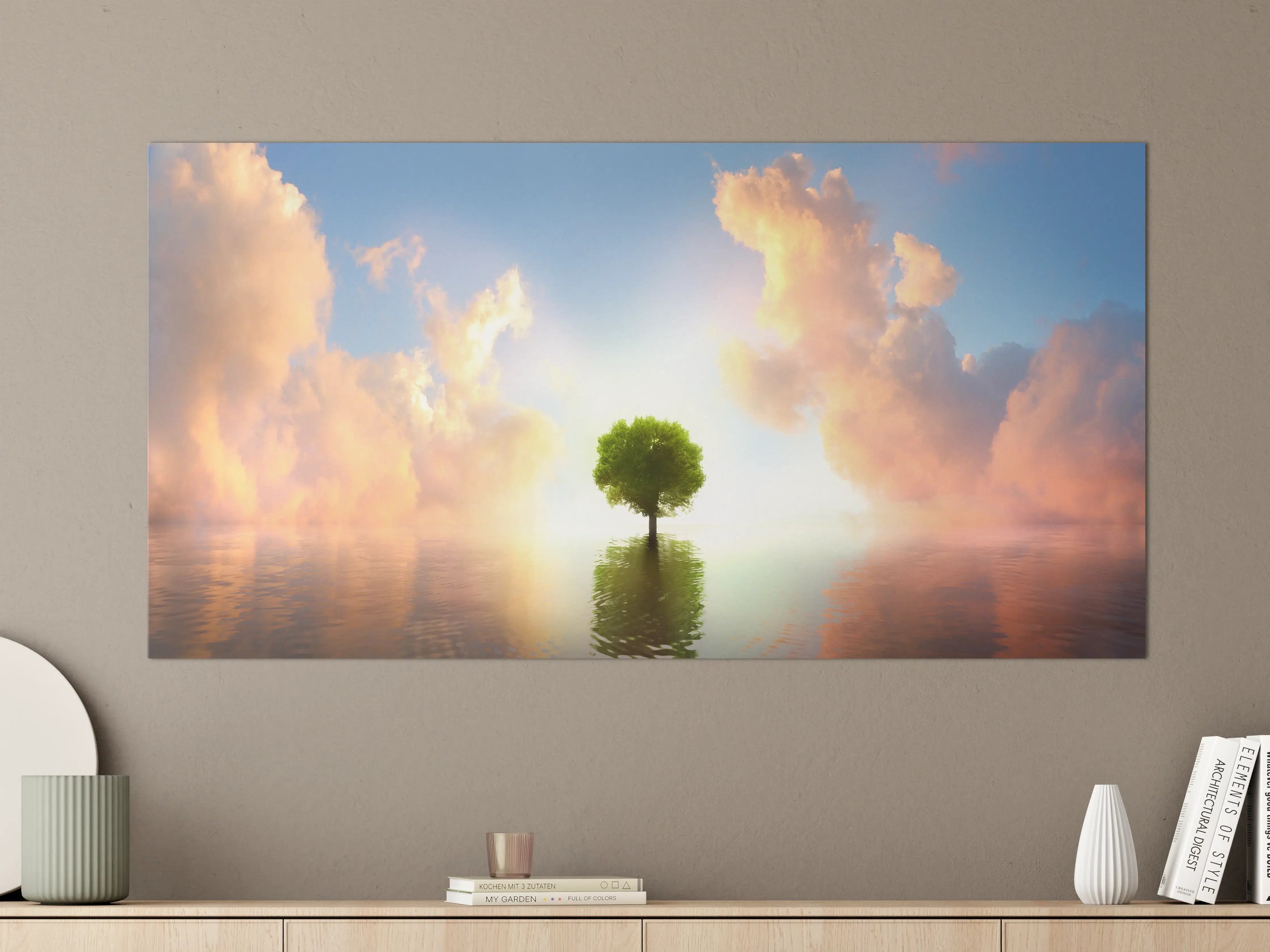 Große Wandbilder - kraftvoller Baum mitten im See