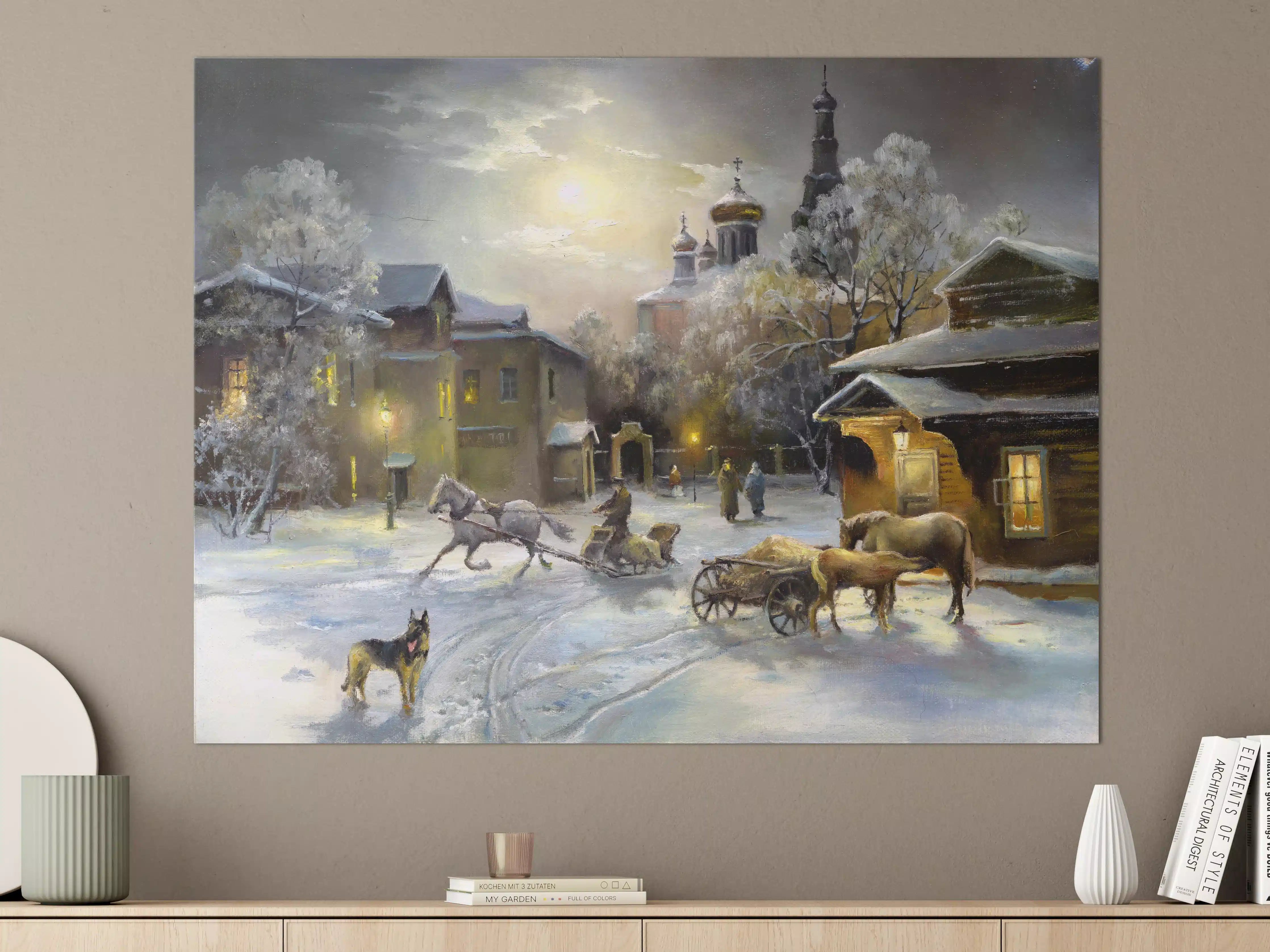 Große Wandbilder - ländliches Dorf im Winter 