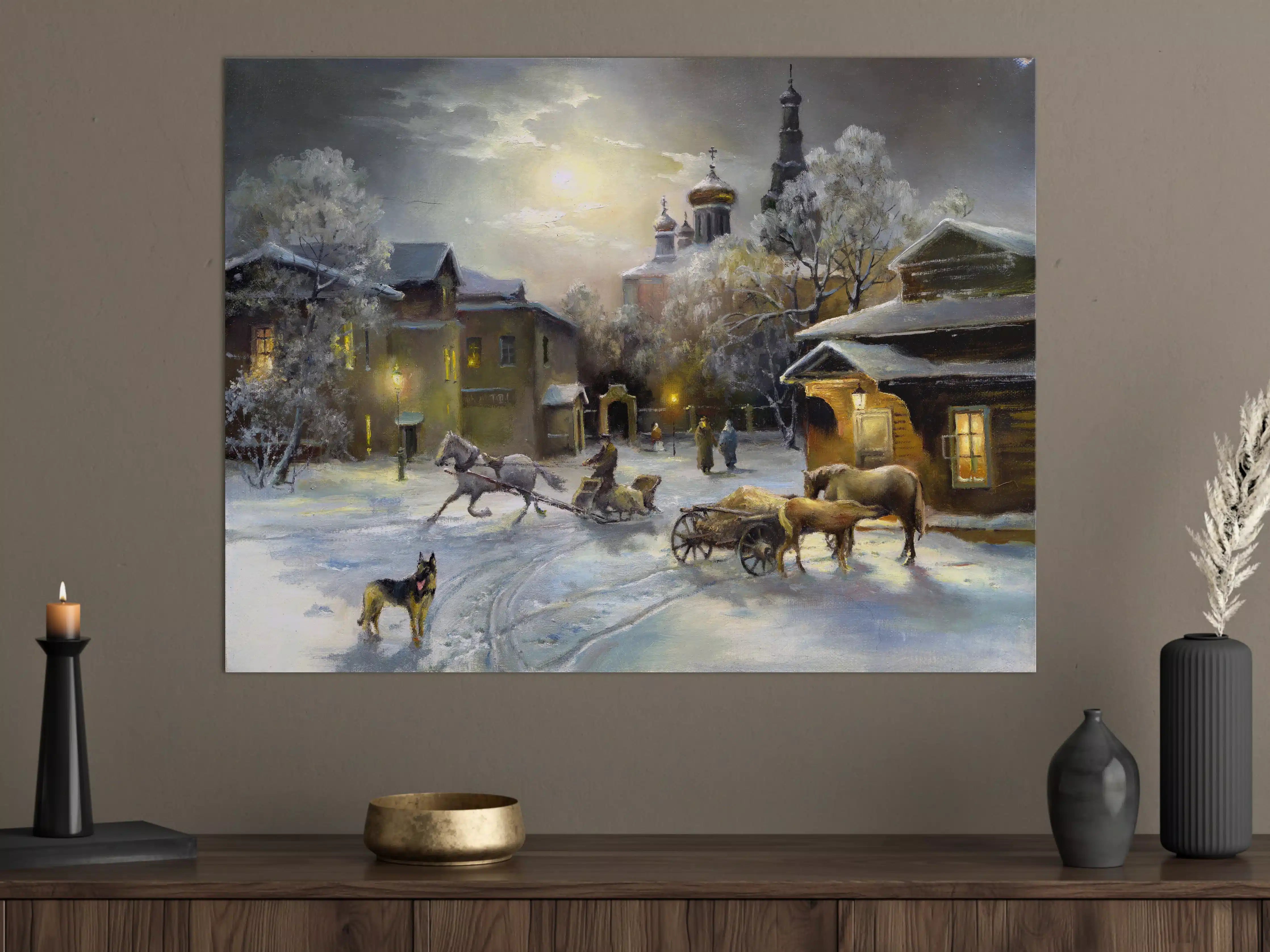 Große Wandbilder - ländliches Dorf im Winter 