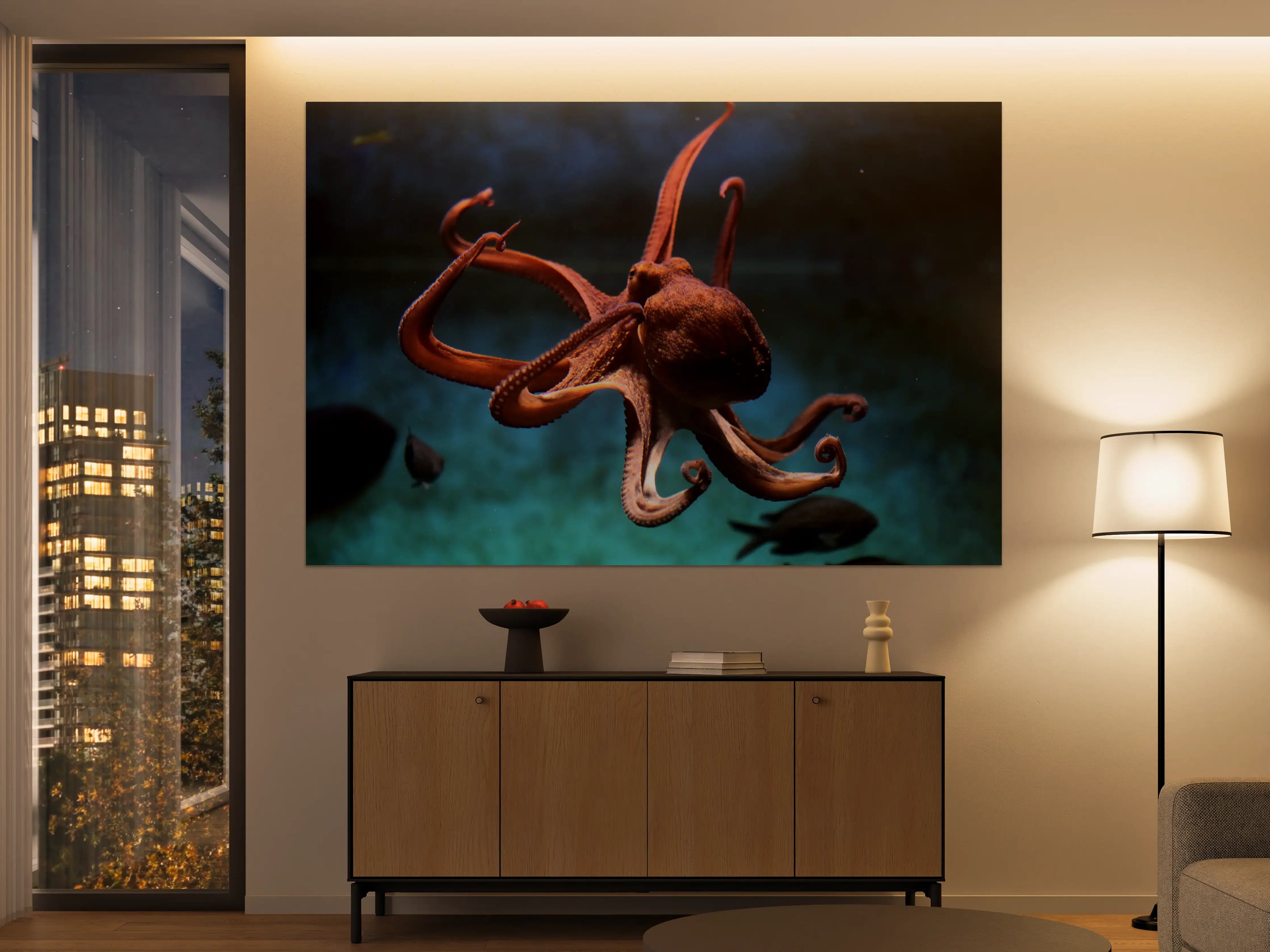 Große Wandbilder - rötlicher Oktopus Unterwasser 