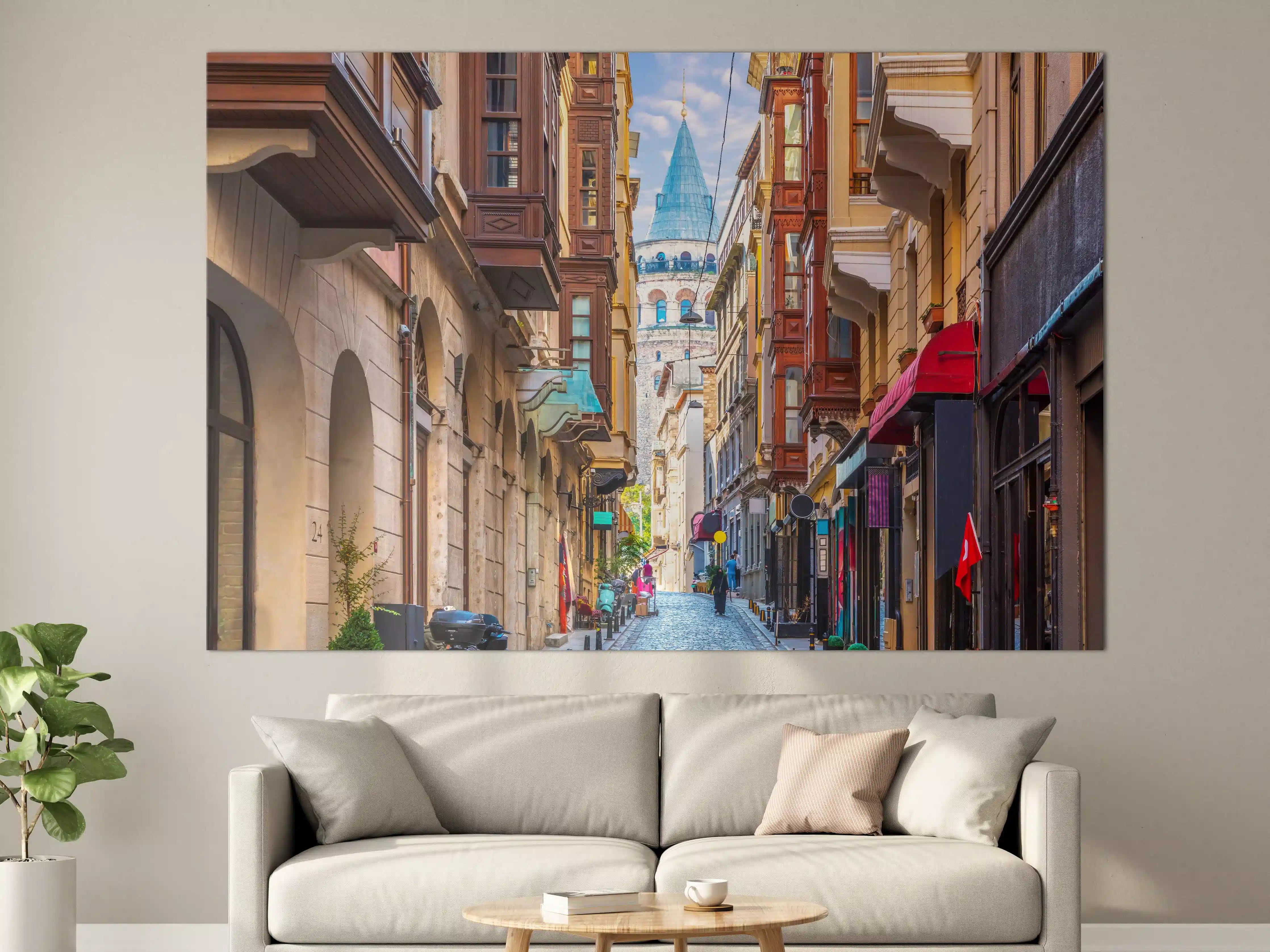 Große Wandbilder - ruhige Gassenansicht auf Galata-Turm