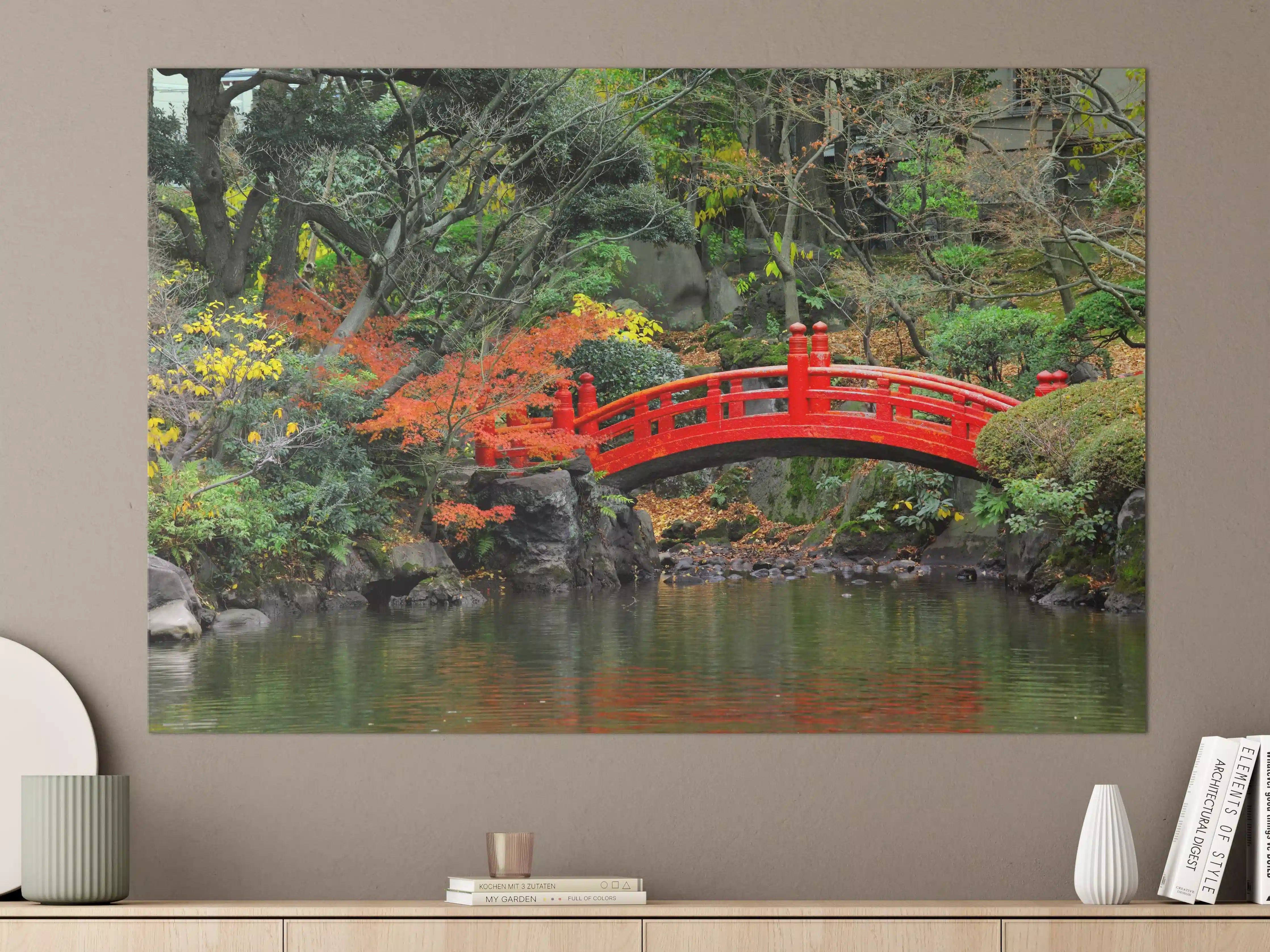 Große Wandbilder - traditioneller japanischer Garten an Teich 