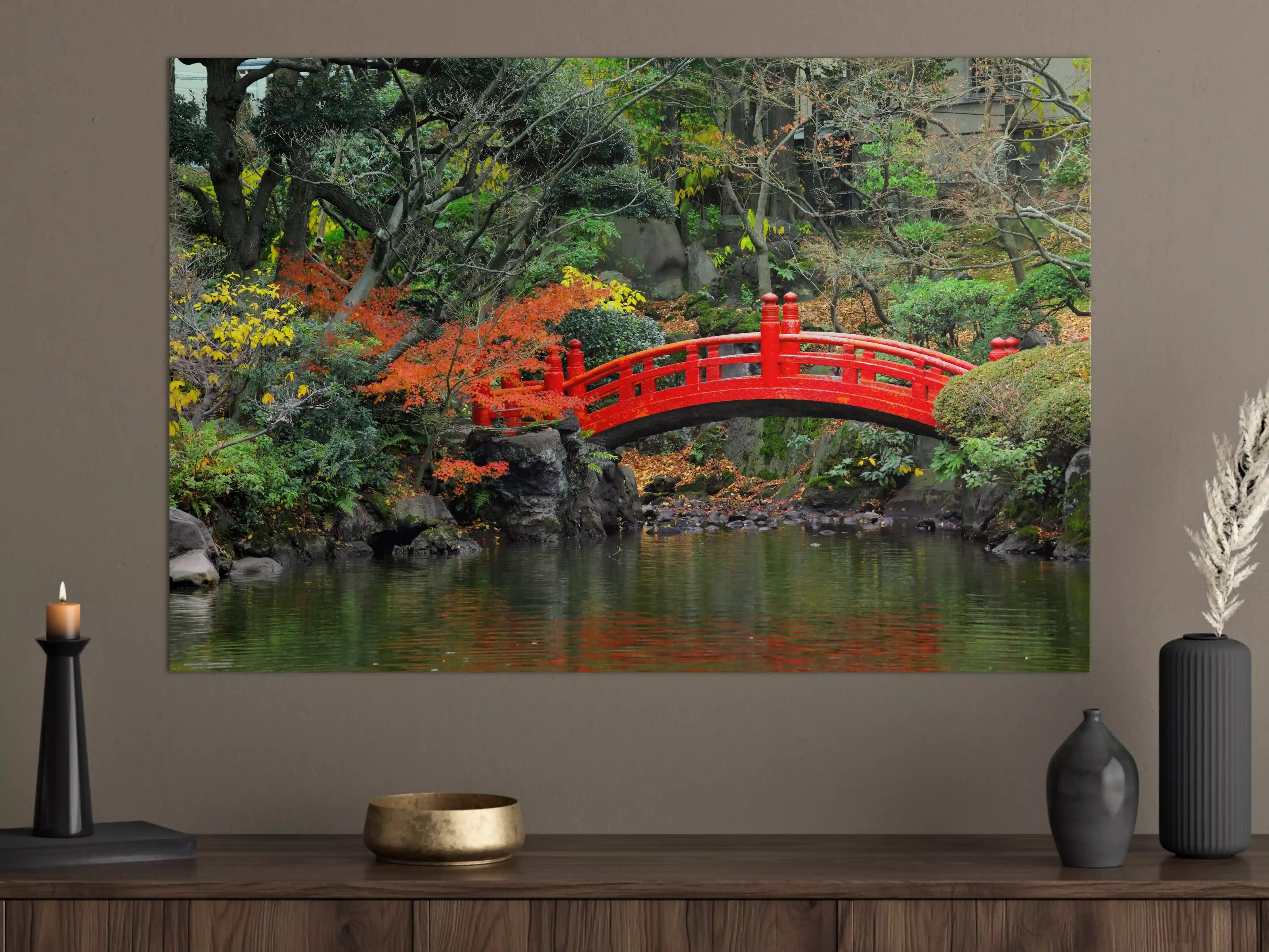 Große Wandbilder - traditioneller japanischer Garten an Teich 