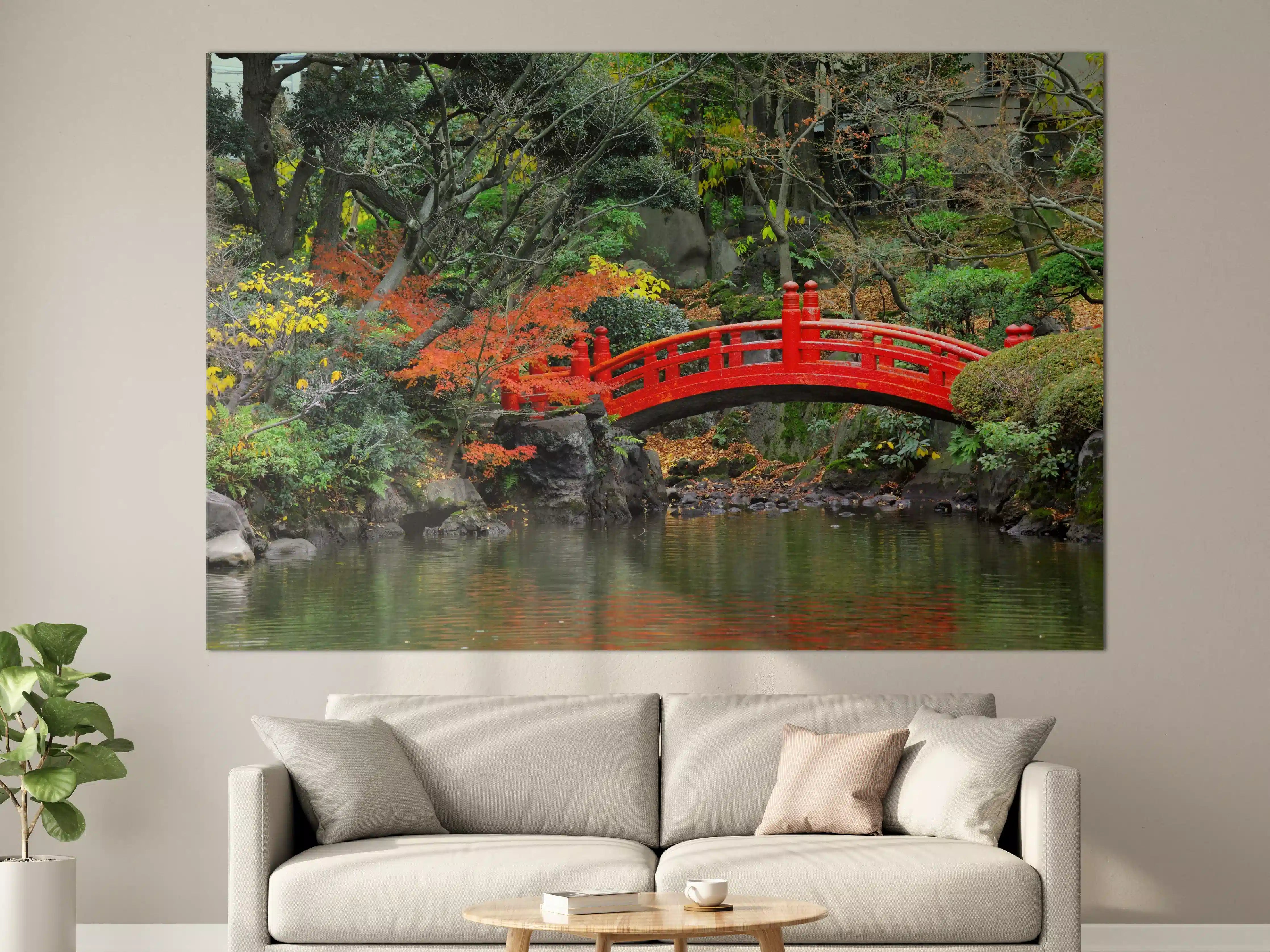 Große Wandbilder - traditioneller japanischer Garten an Teich 