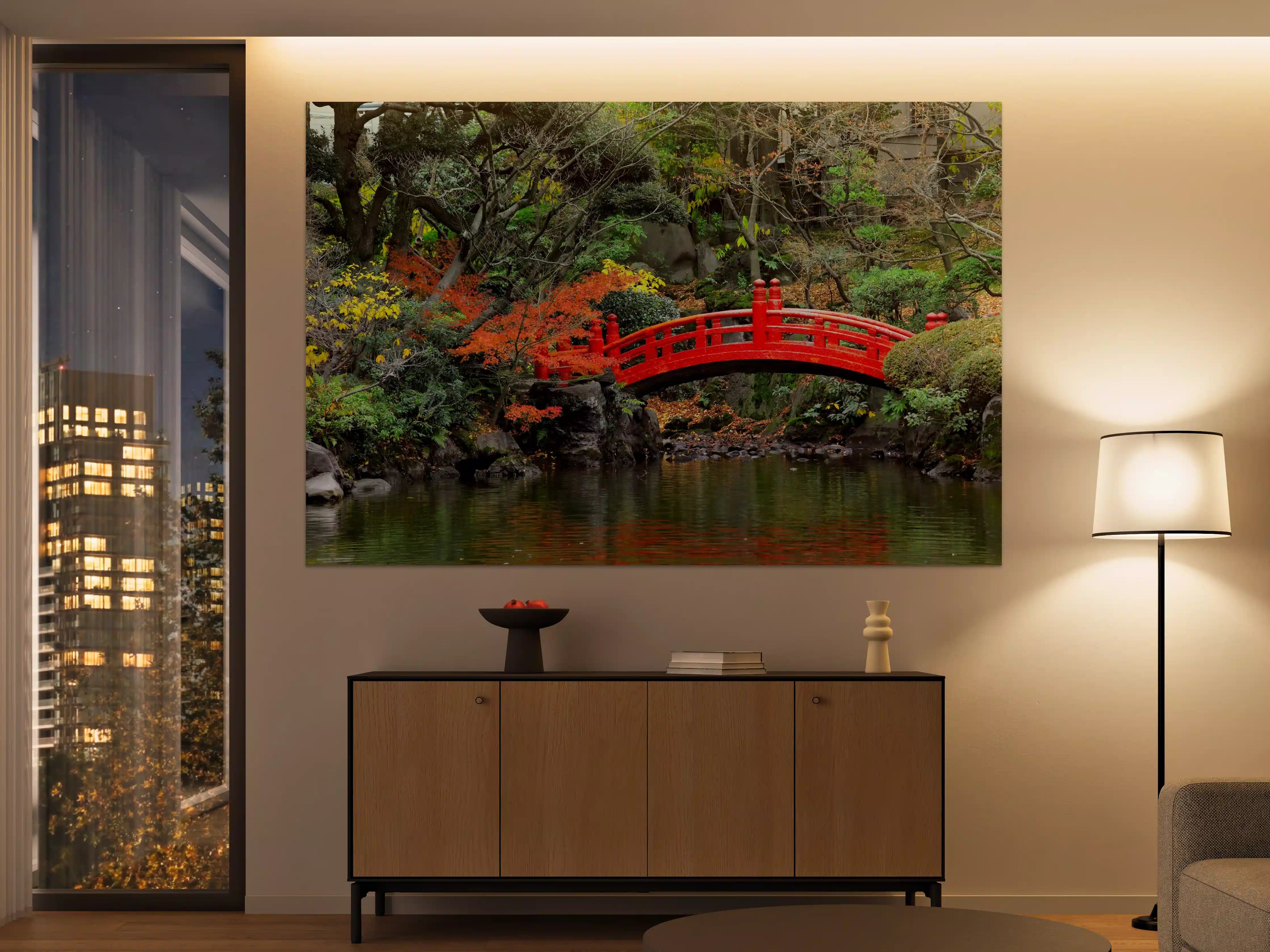 Große Wandbilder - traditioneller japanischer Garten an Teich 