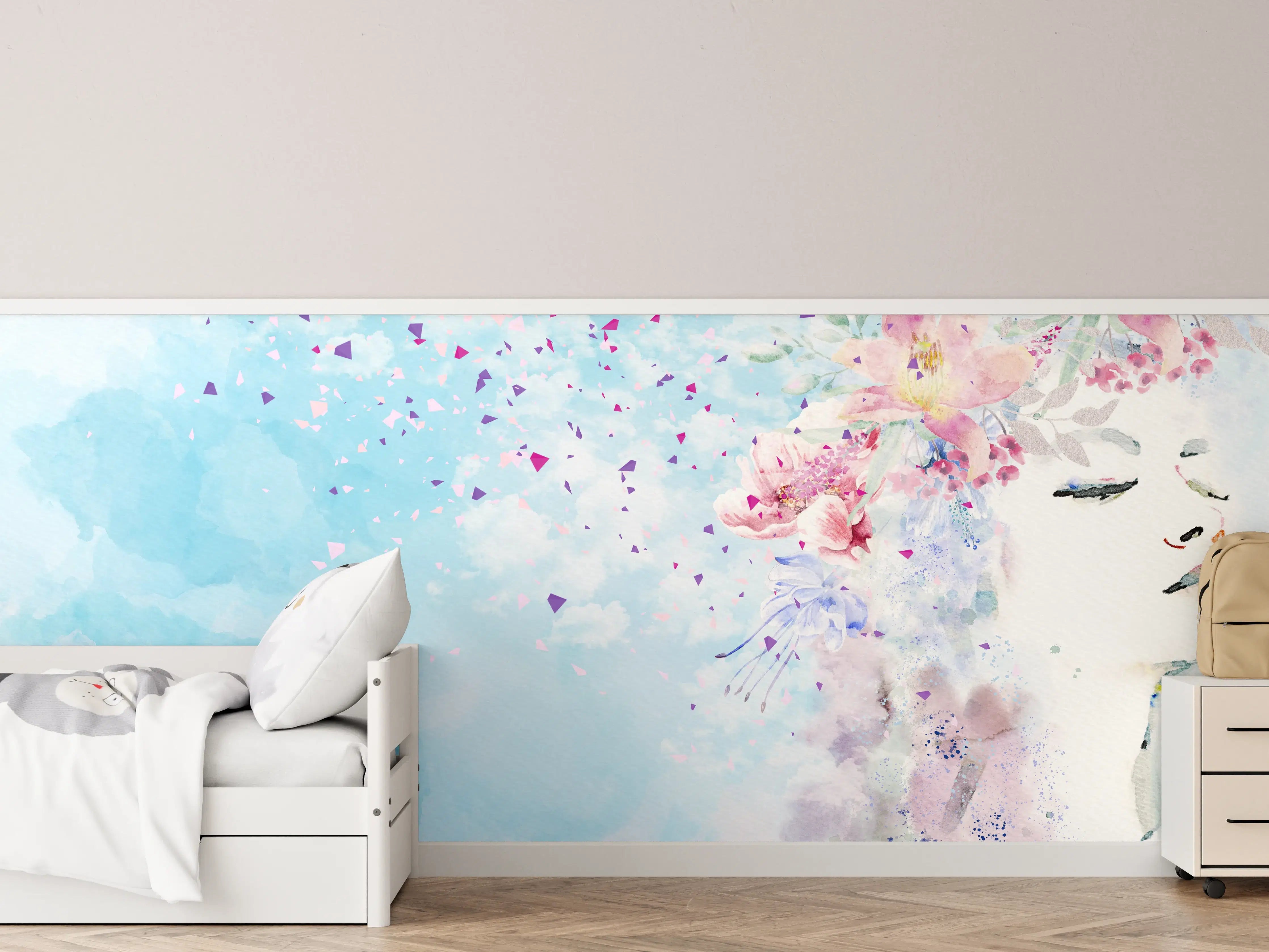 Kinderzimmer Wandgestaltung -  Abstraktes frühlings Aquarell einer Frau