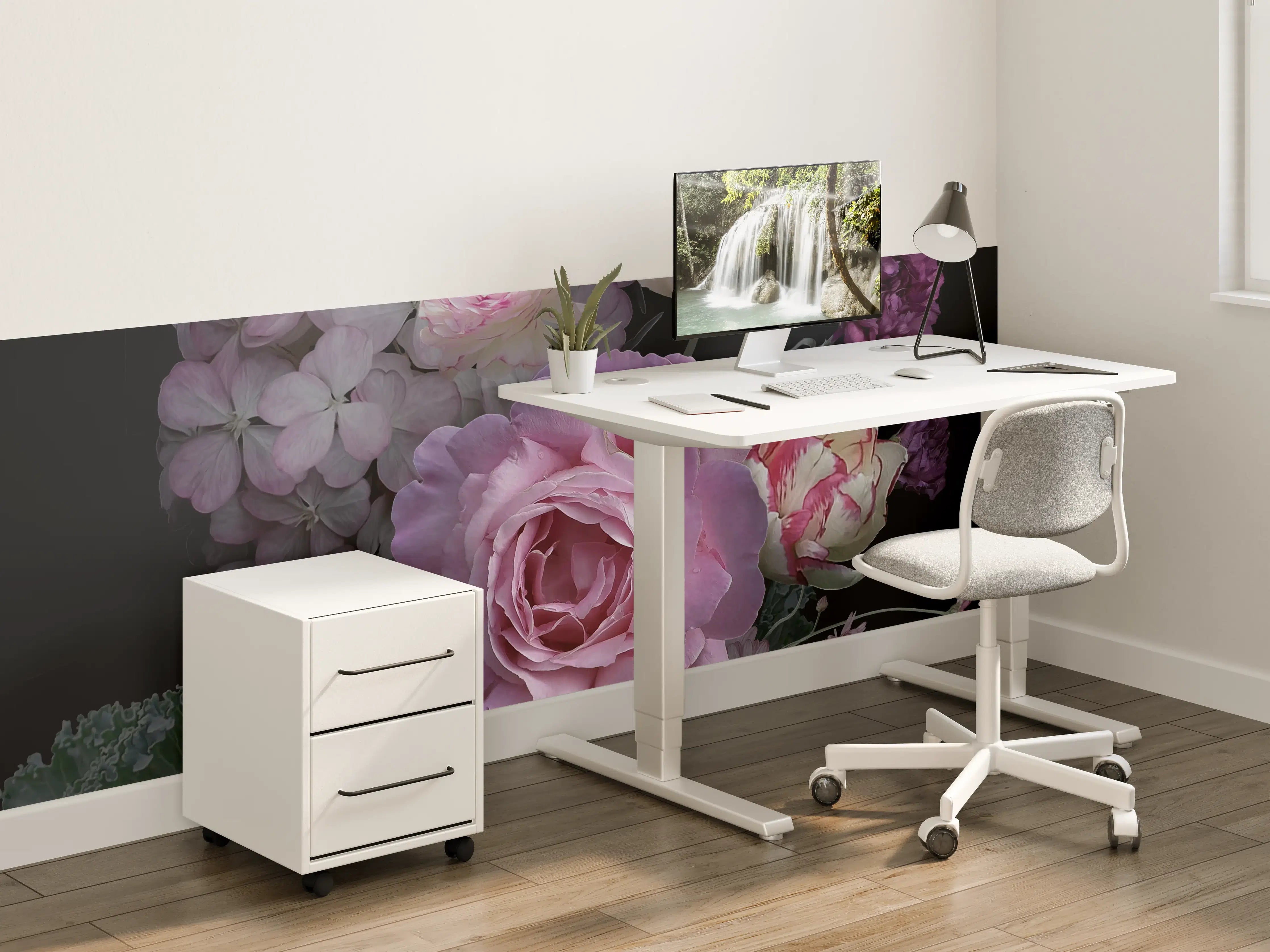 Kinderzimmer Wandgestaltung -  Garten Blumen mit dunklem Hintergrund