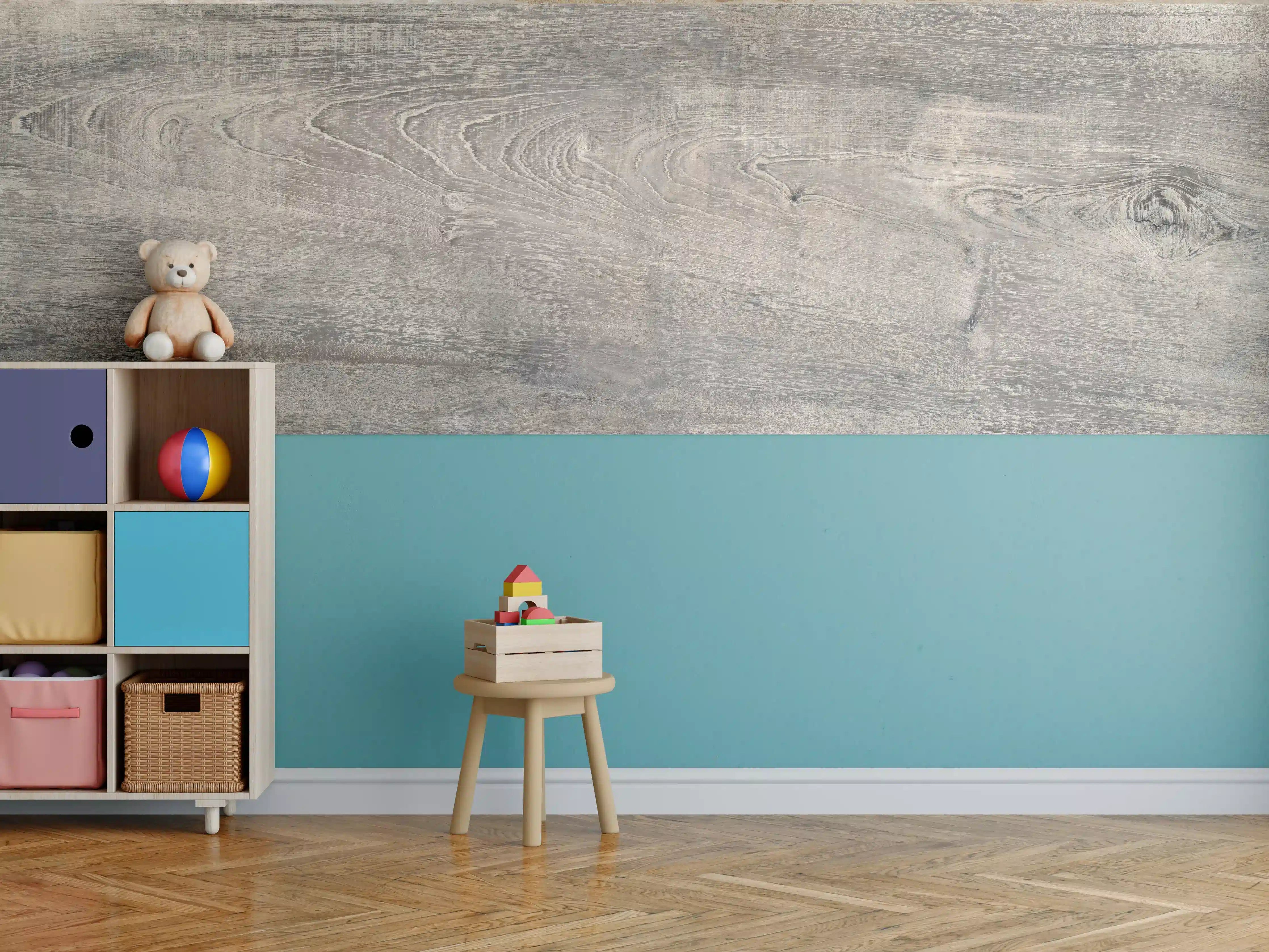 Kinderzimmer Wandgestaltung -  Lange Grau-Bräunliche Holzplatte