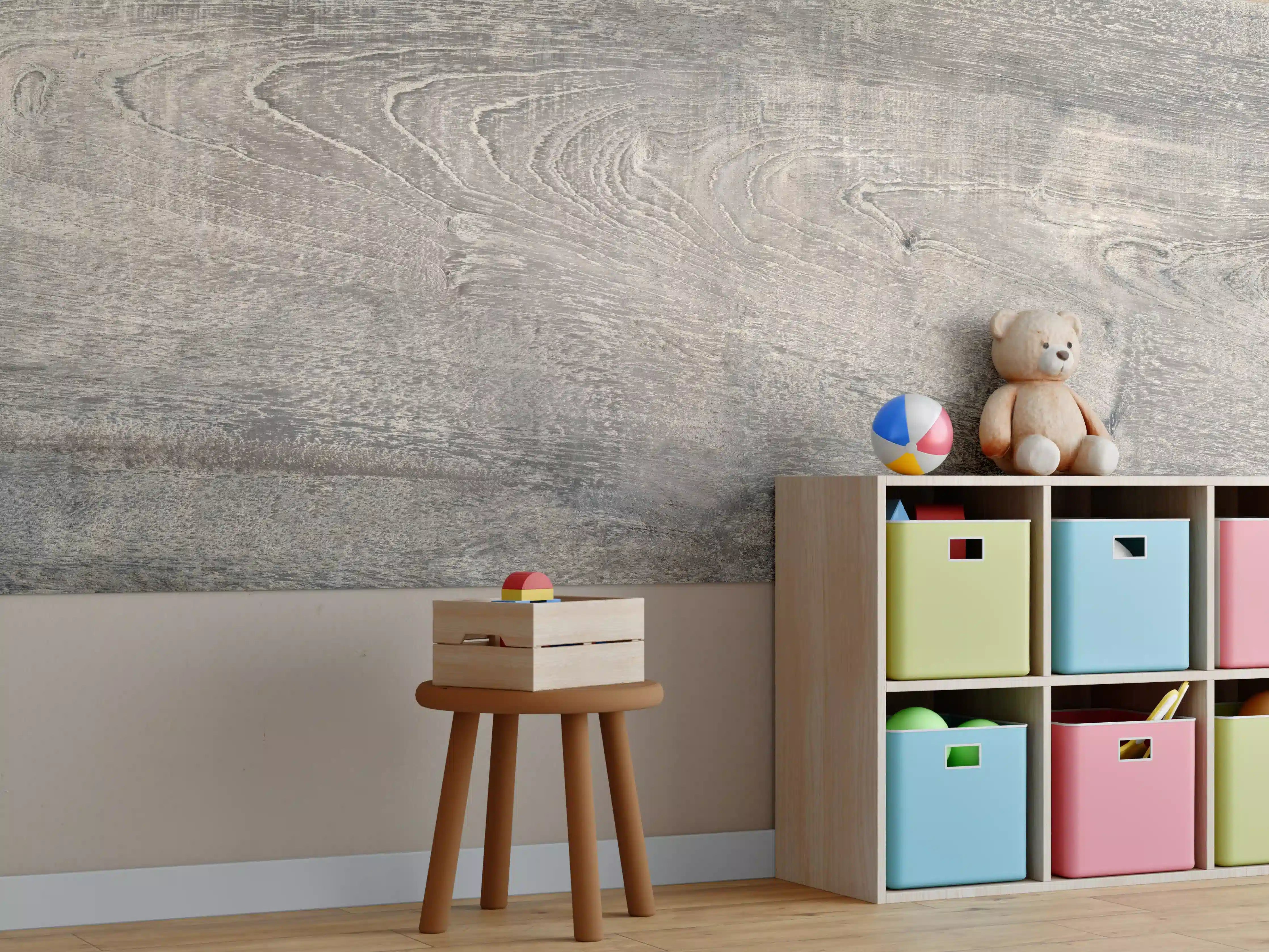 Kinderzimmer Wandgestaltung -  Lange Grau-Bräunliche Holzplatte