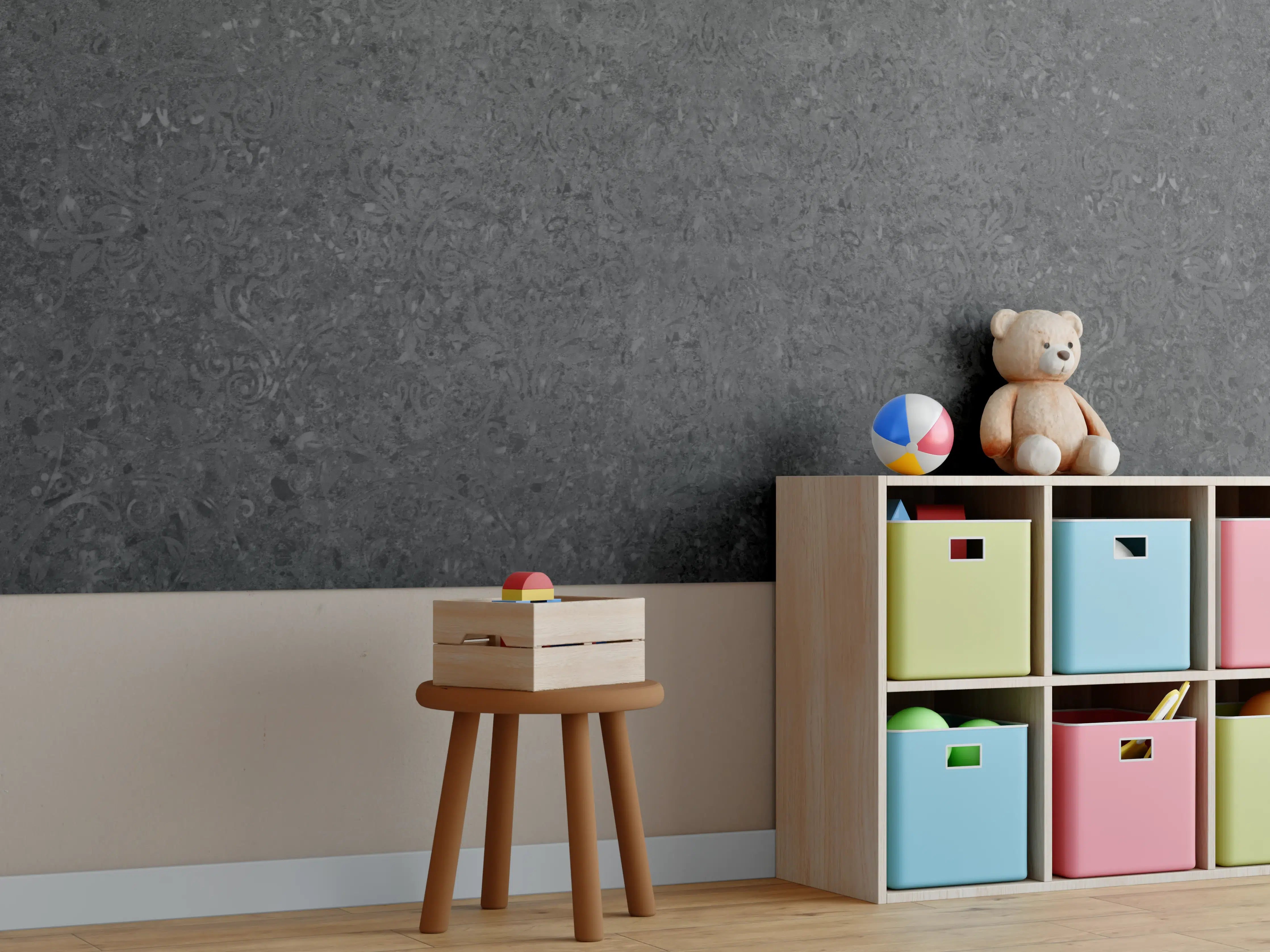 Kinderzimmer Wandgestaltung -  Scwarze Fliesen mit Muster