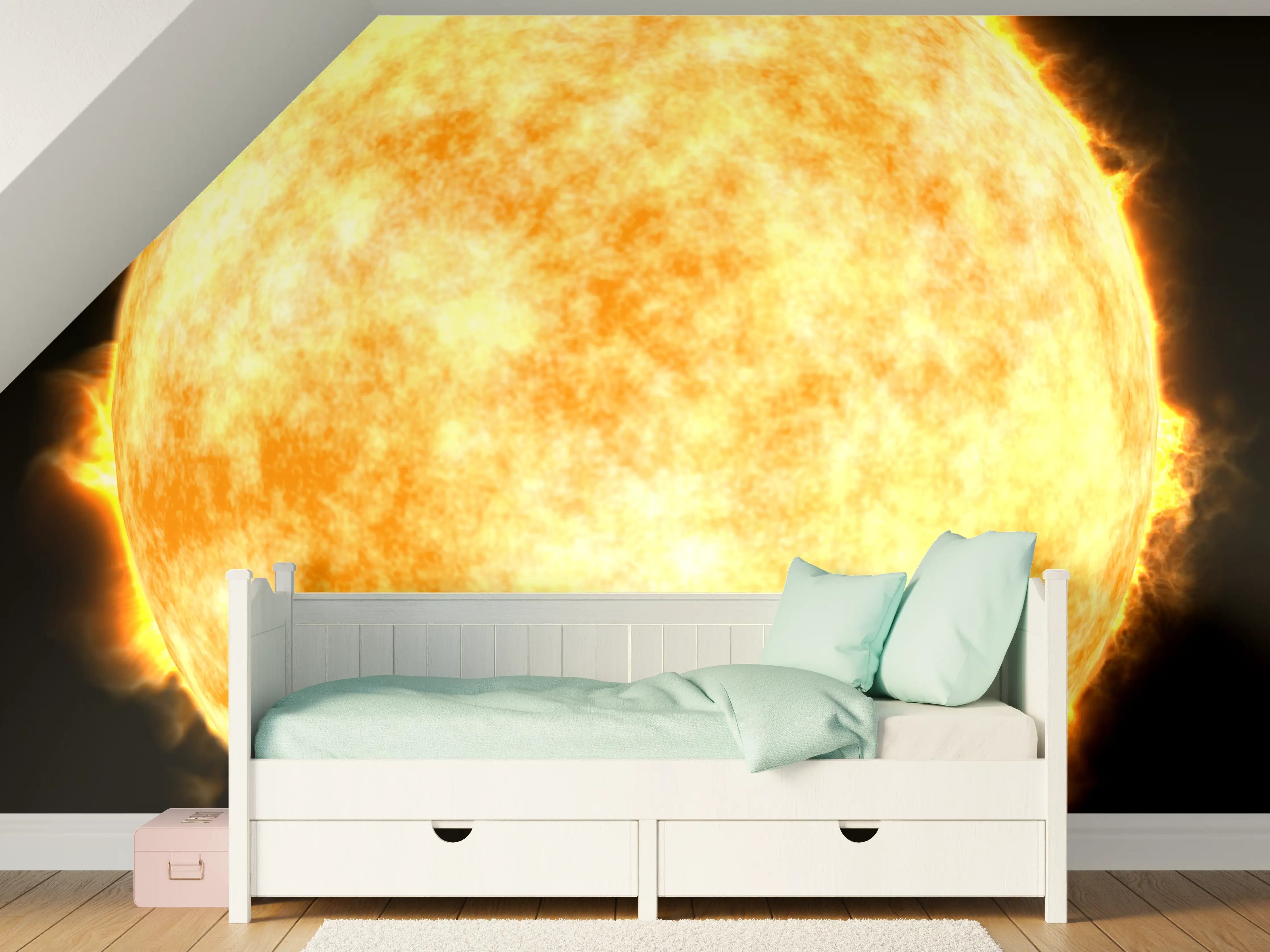 Kinderzimmer Wandgestaltung -  Sonne auf Schwarzem Hintergrund