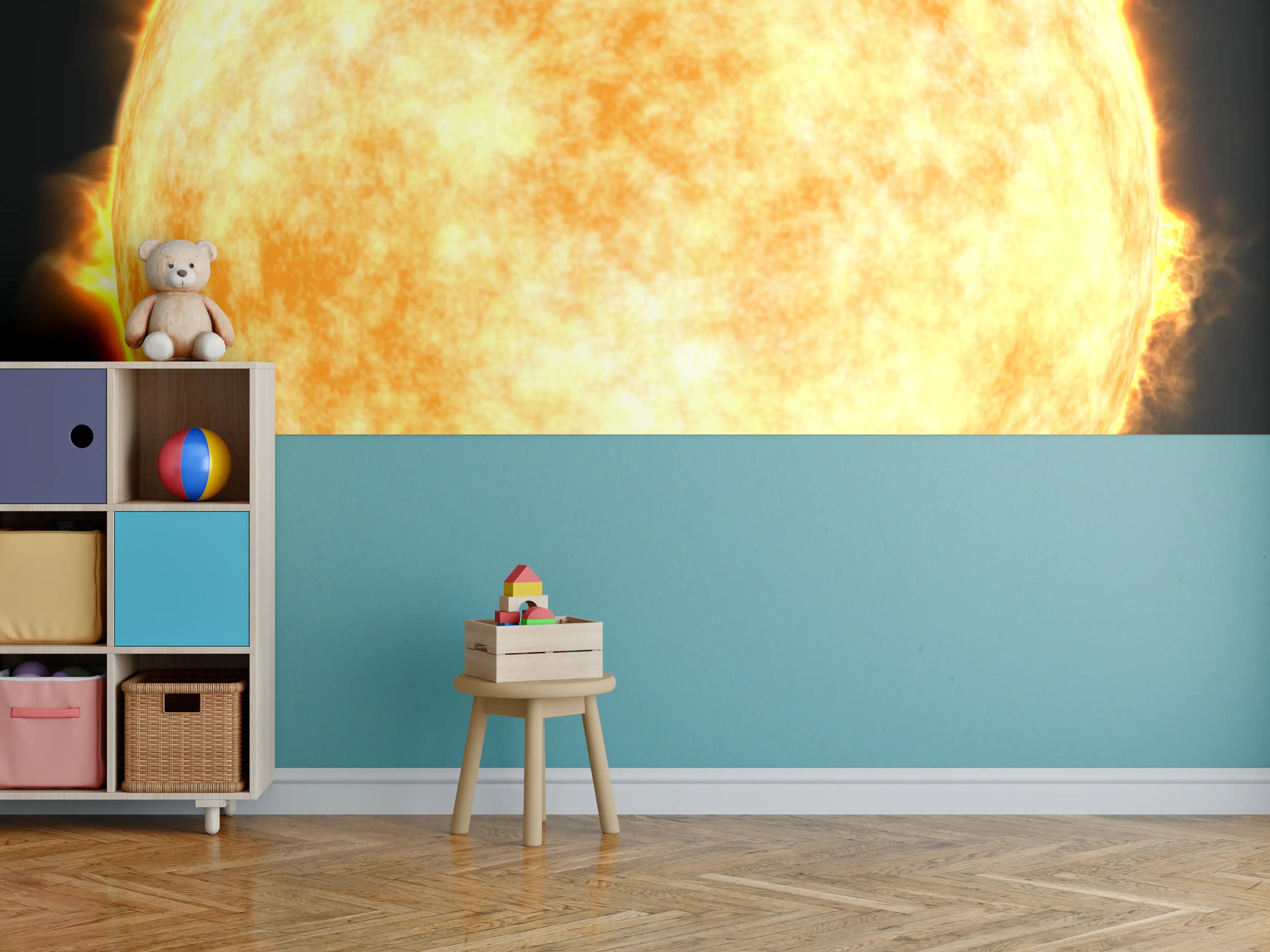 Kinderzimmer Wandgestaltung -  Sonne auf Schwarzem Hintergrund