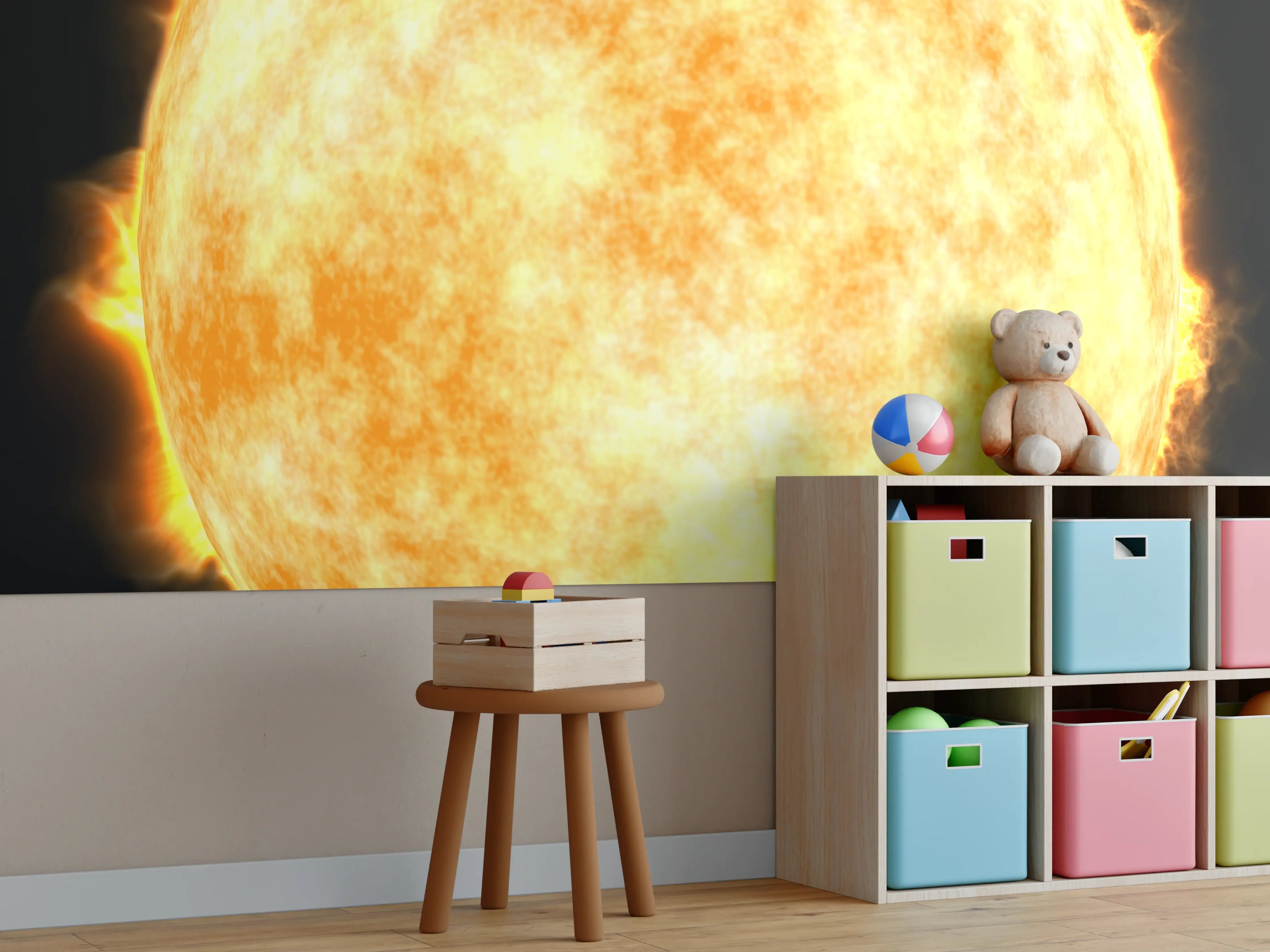 Kinderzimmer Wandgestaltung -  Sonne auf Schwarzem Hintergrund