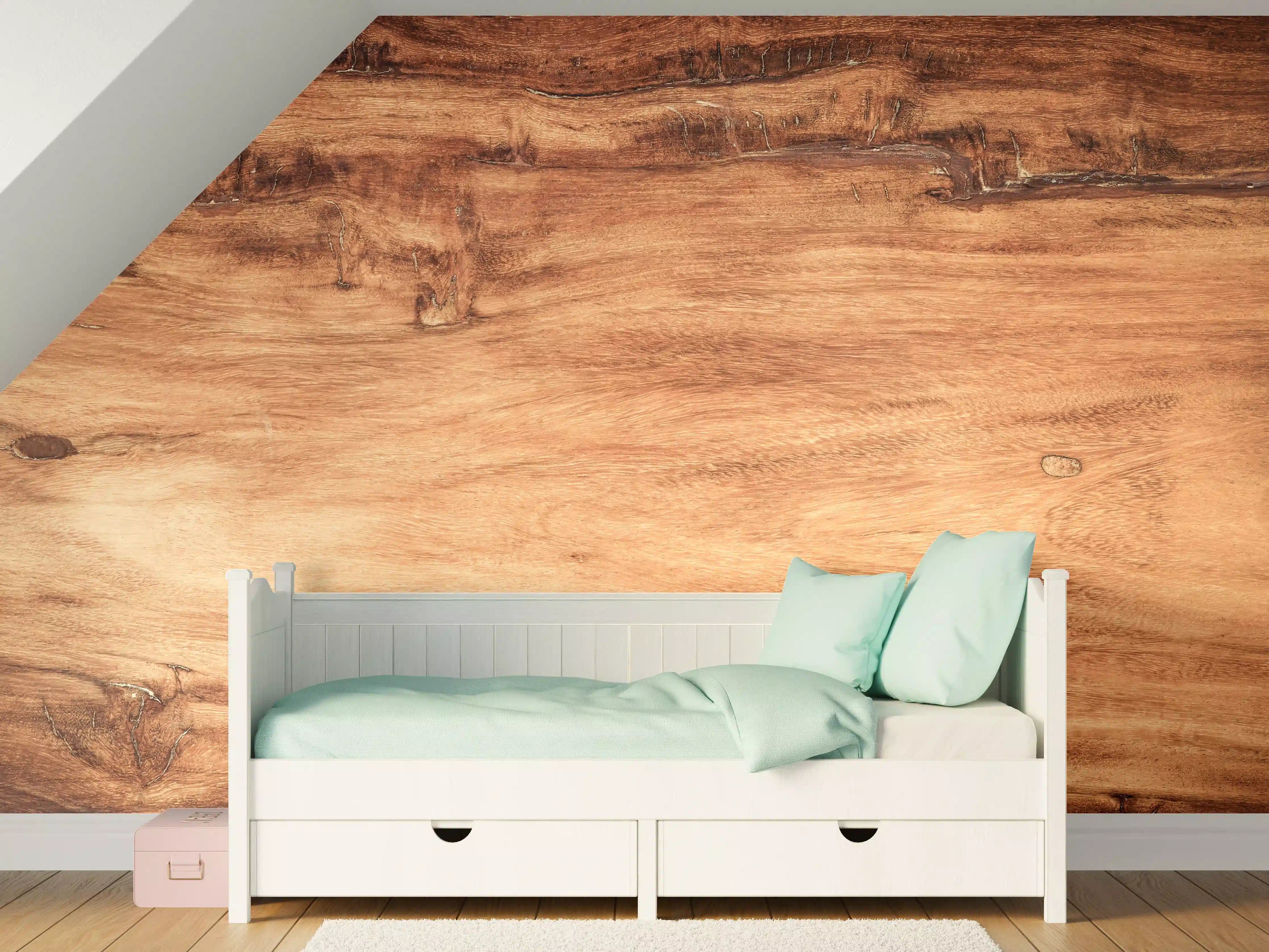 Kinderzimmer Wandgestaltung -  Teakholz mit natürlichem Muster