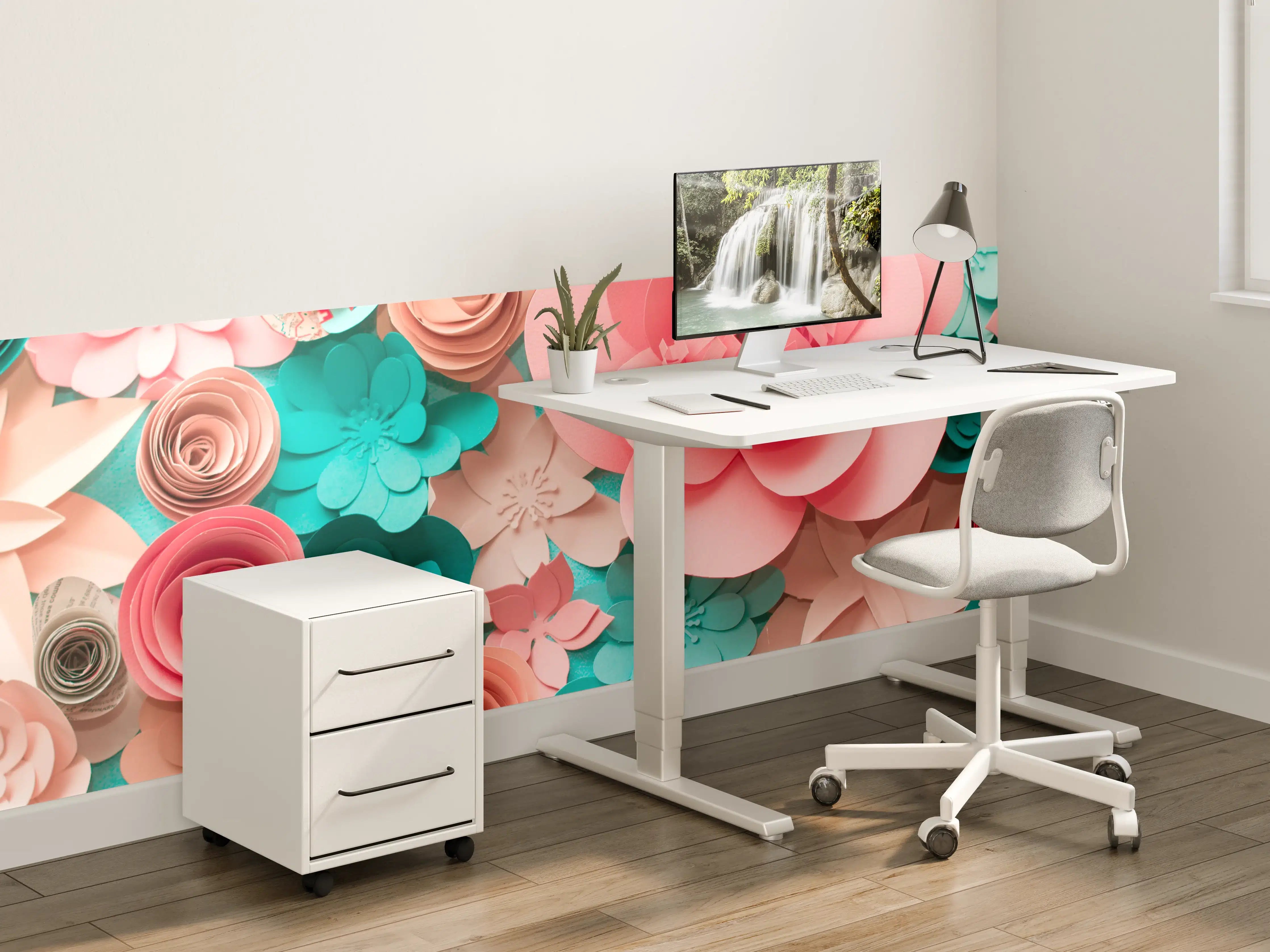 Kinderzimmer Wandgestaltung -  bunte Papier Blumen Komposition