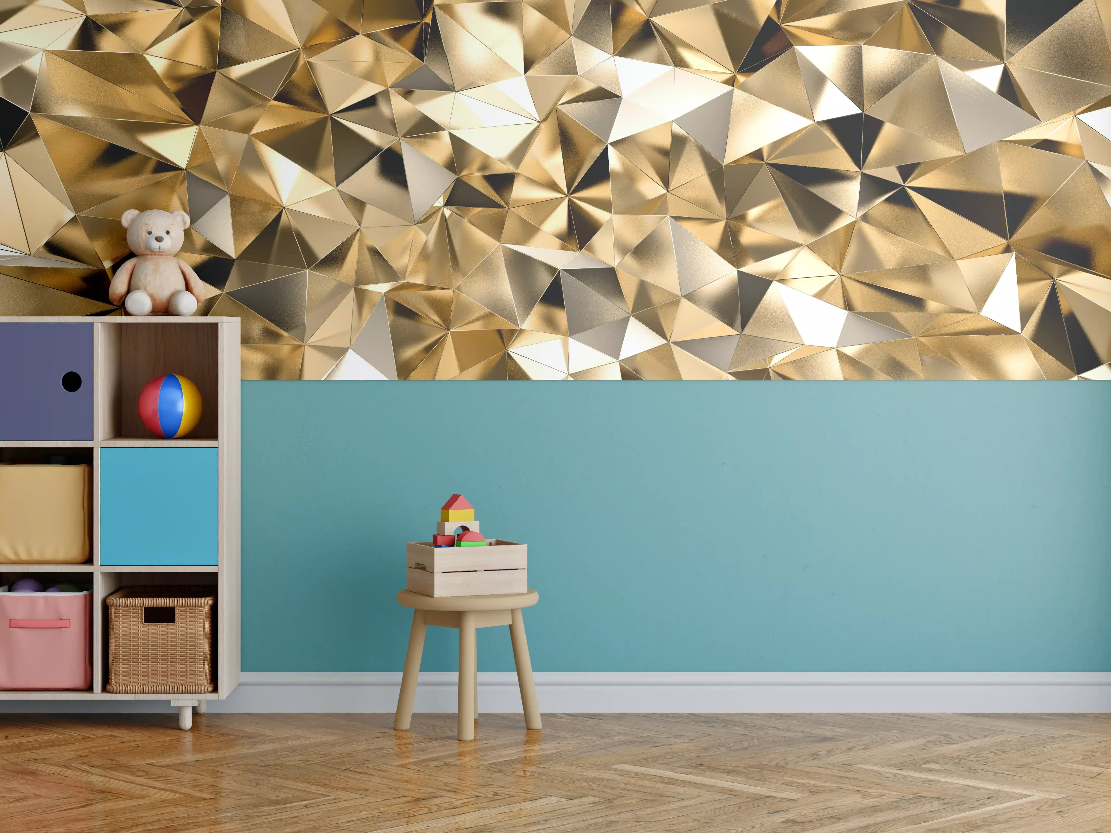 Kinderzimmer Wandgestaltung - 3D Goldenes Kristall Design