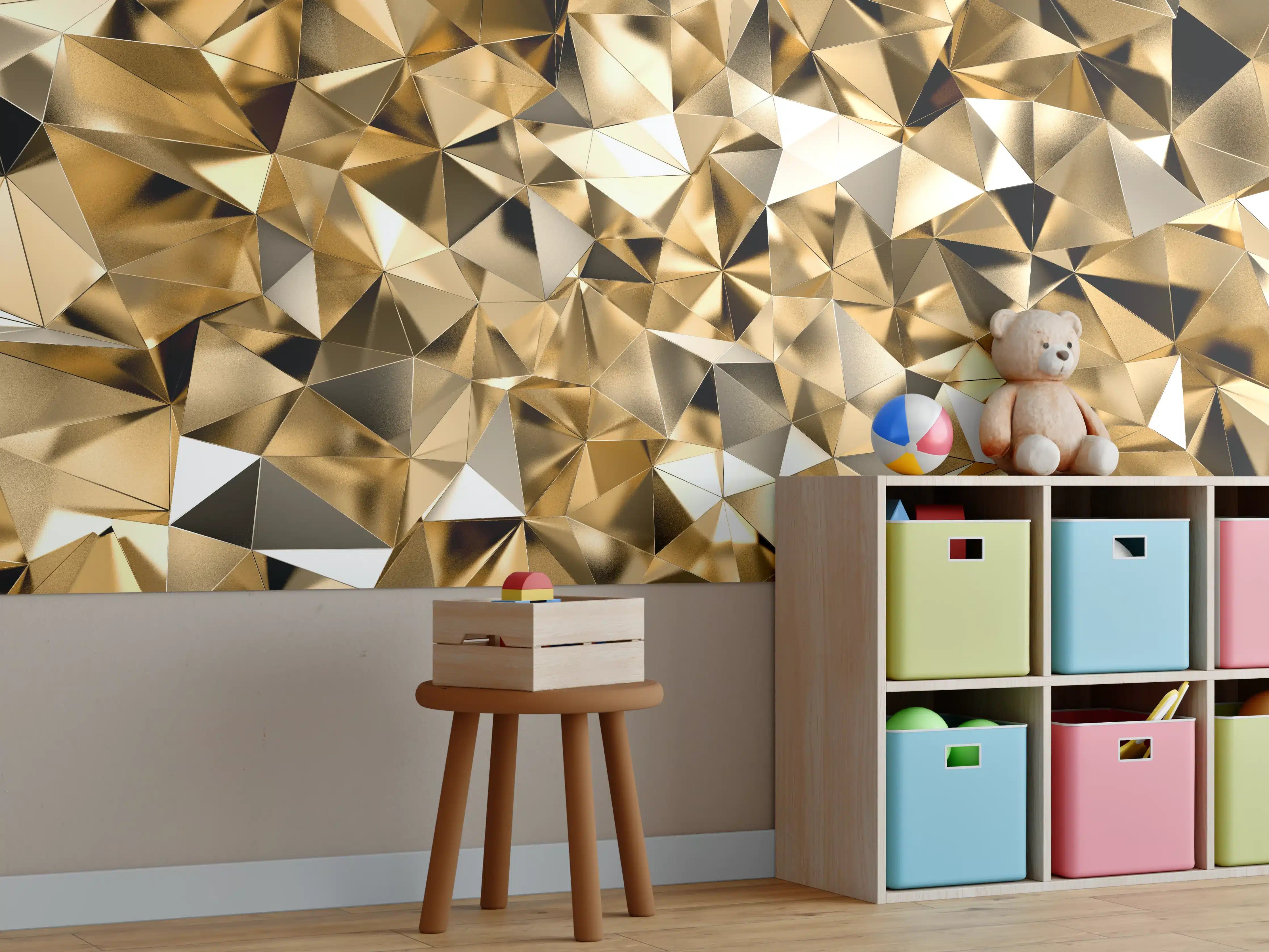 Kinderzimmer Wandgestaltung - 3D Goldenes Kristall Design