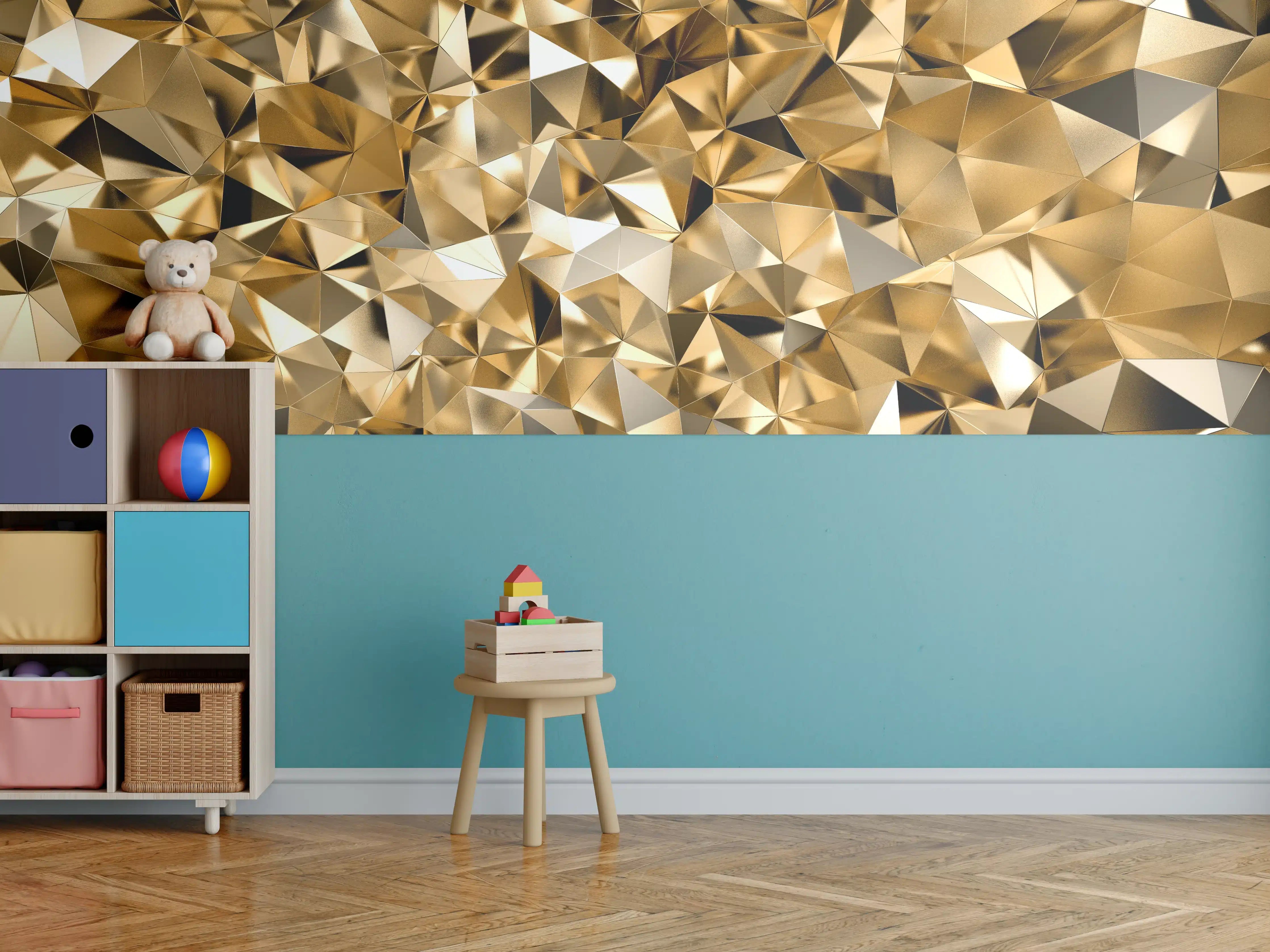 Kinderzimmer Wandgestaltung - 3D Illustration - Goldenes Design