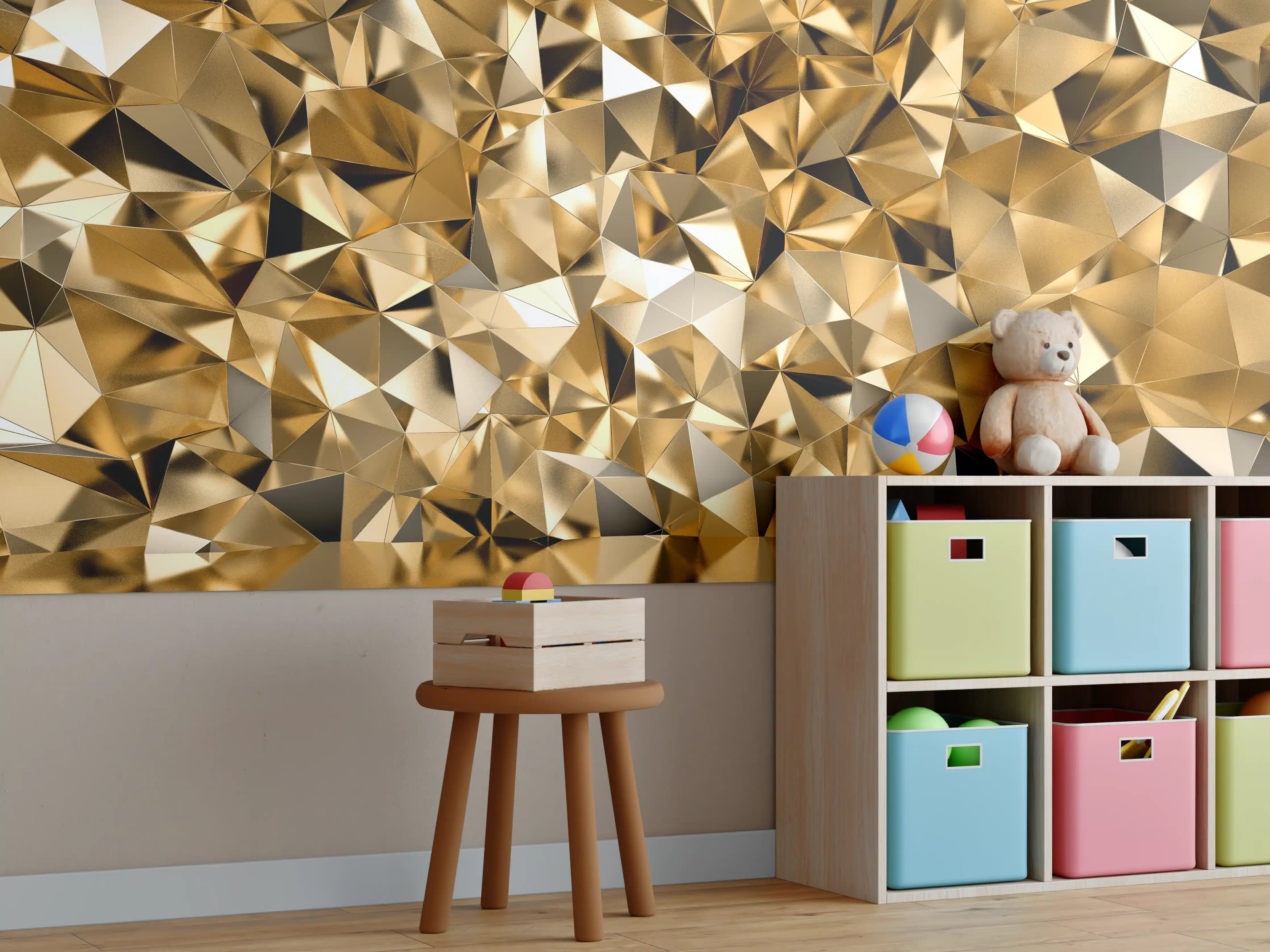 Kinderzimmer Wandgestaltung - 3D Illustration - Goldenes Design