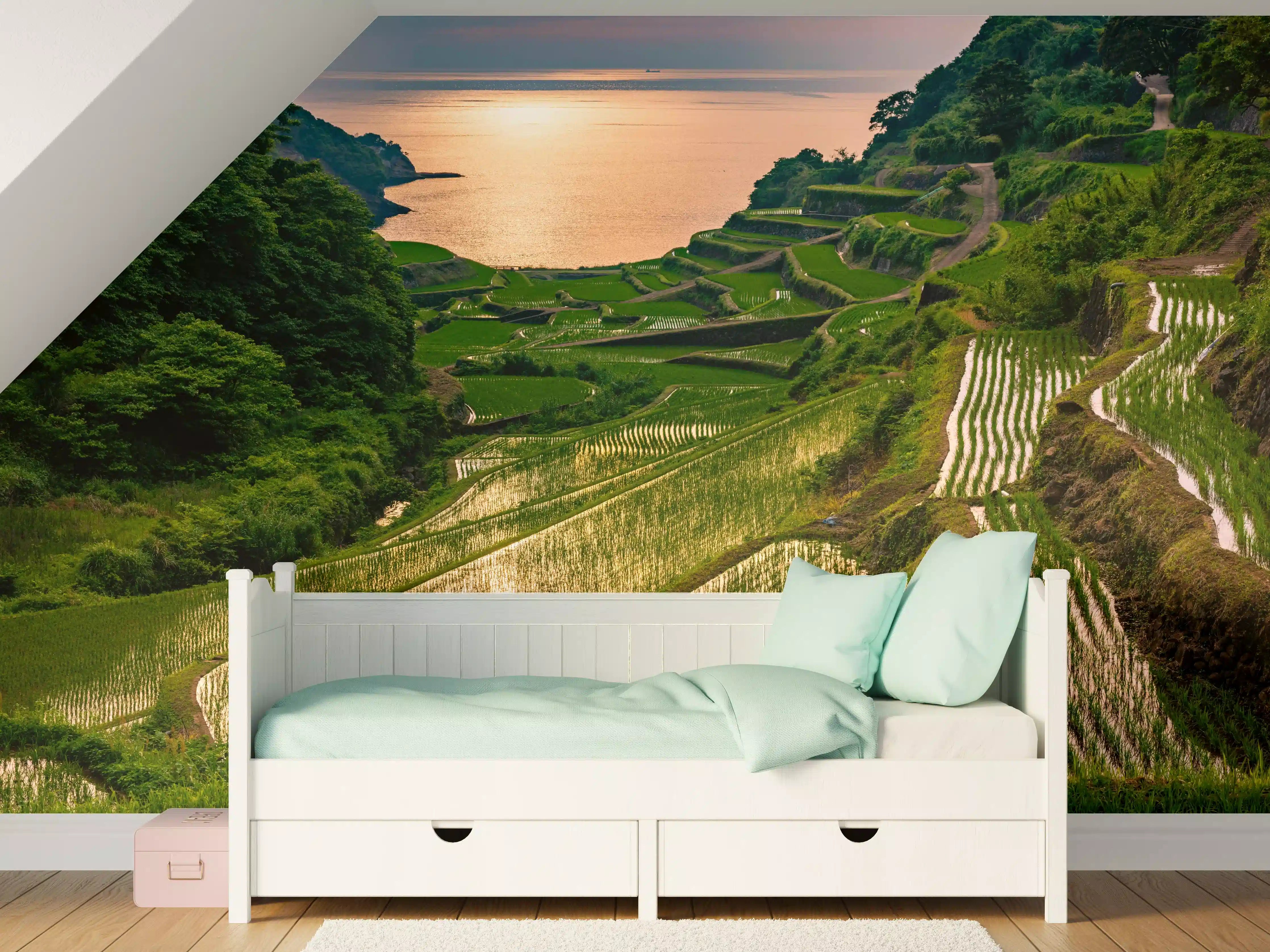 Kinderzimmer Wandgestaltung - Abendlicher Blick japanische Berglandschaft