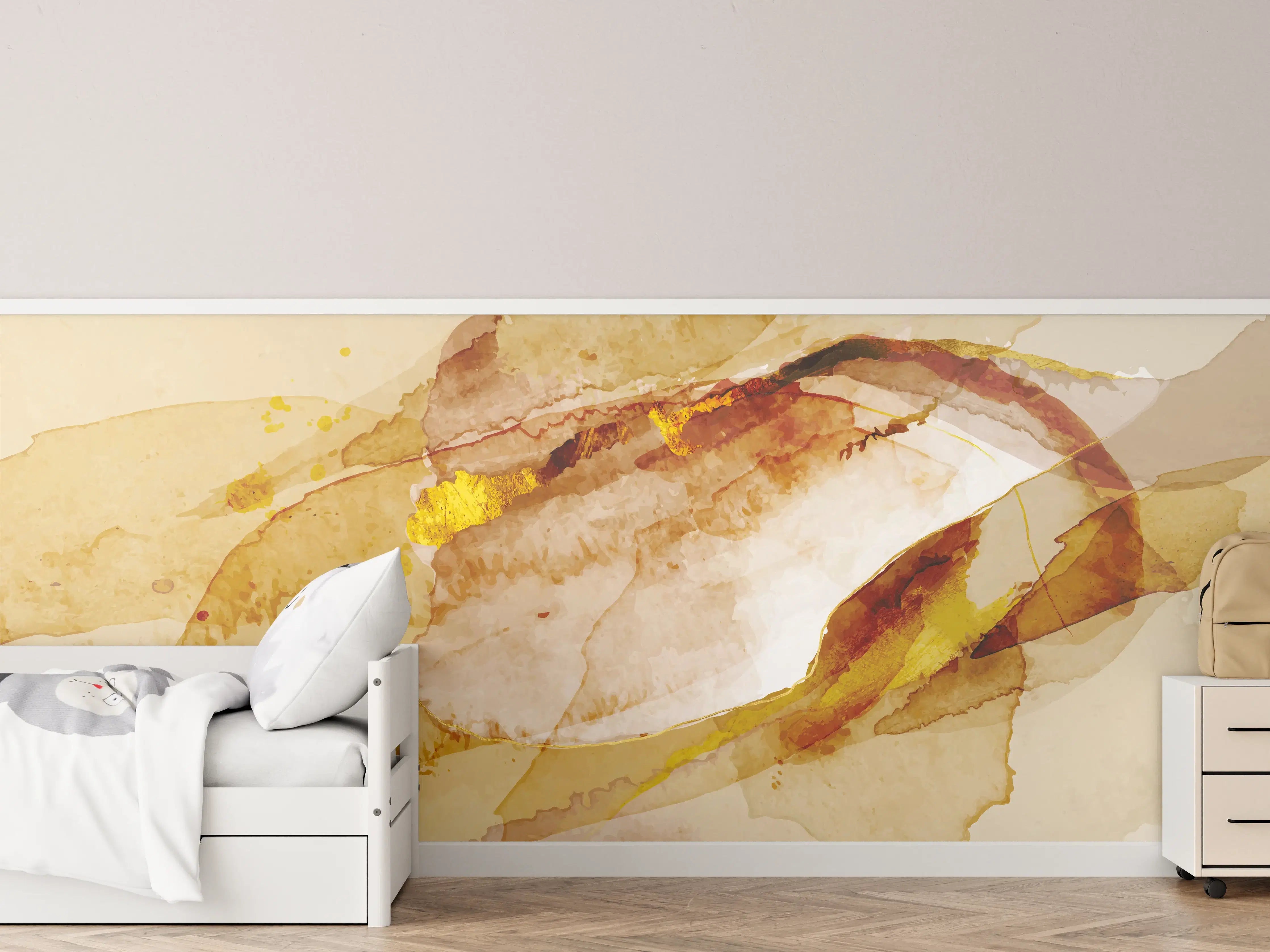 Kinderzimmer Wandgestaltung - Abstrakte Aquarell Gold-Nuancen