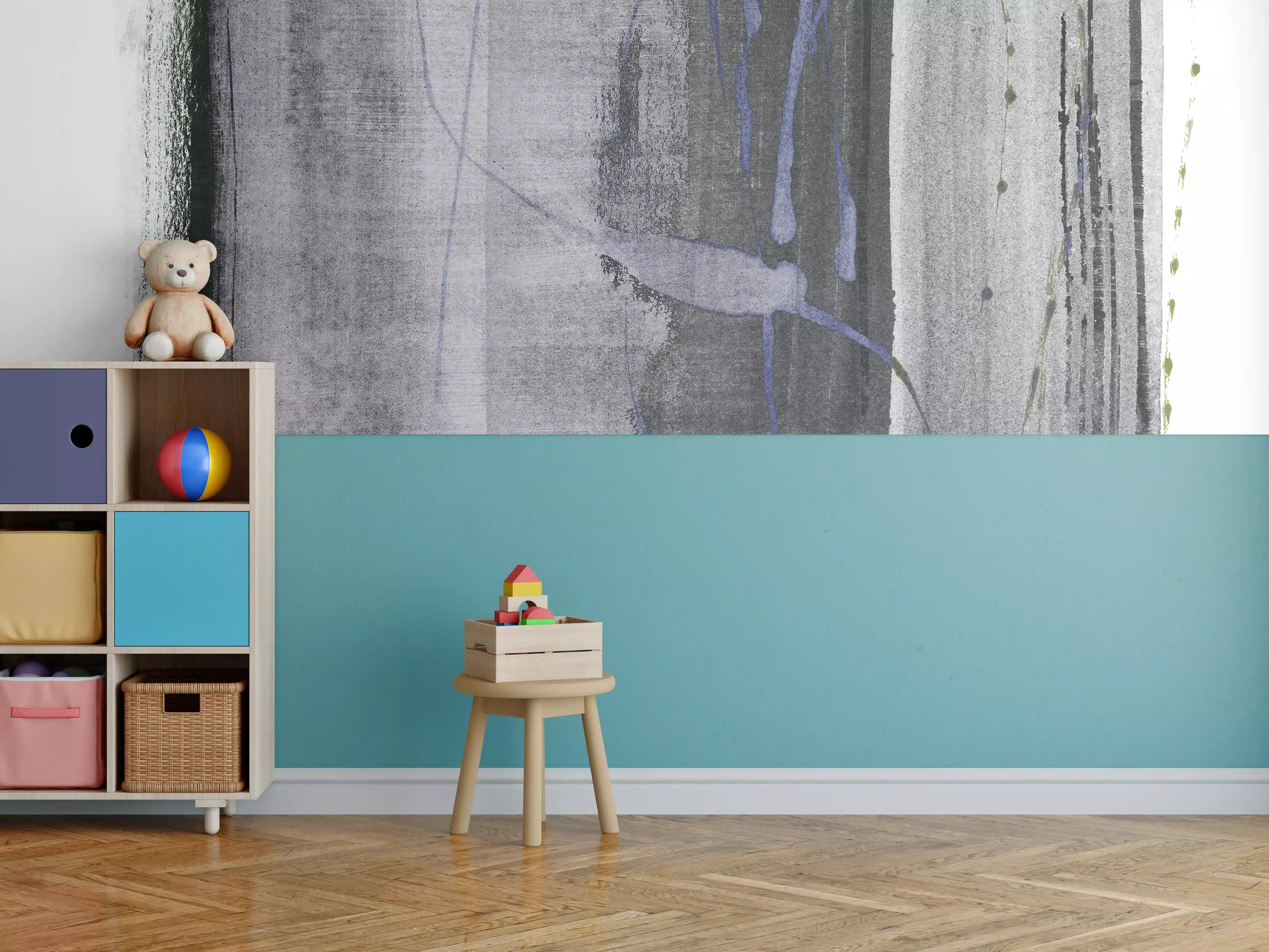 Kinderzimmer Wandgestaltung - Abstrakte Aquarell-Grauschattierung