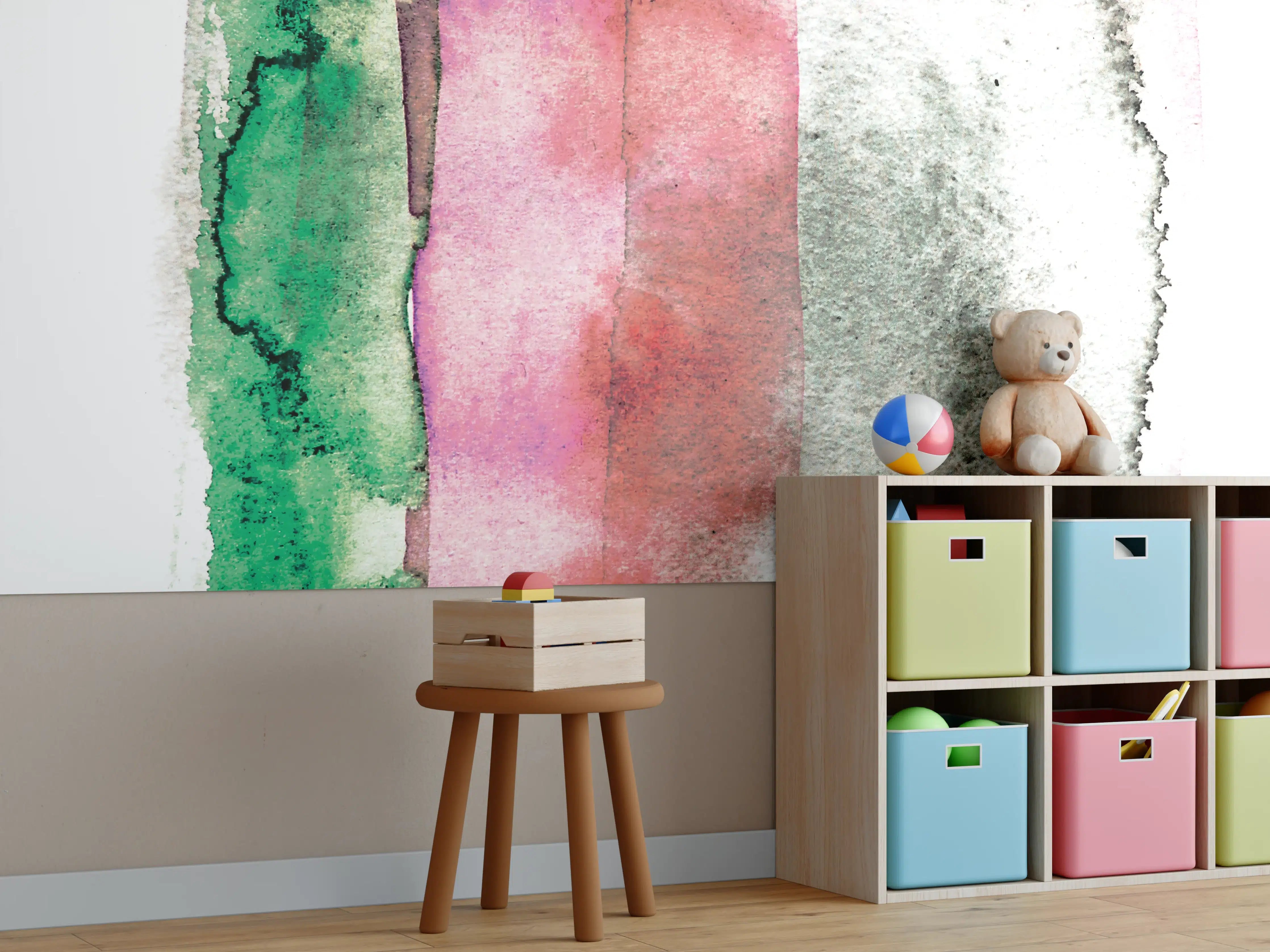 Kinderzimmer Wandgestaltung - Abstrakte Aquarellfarben-Komposition