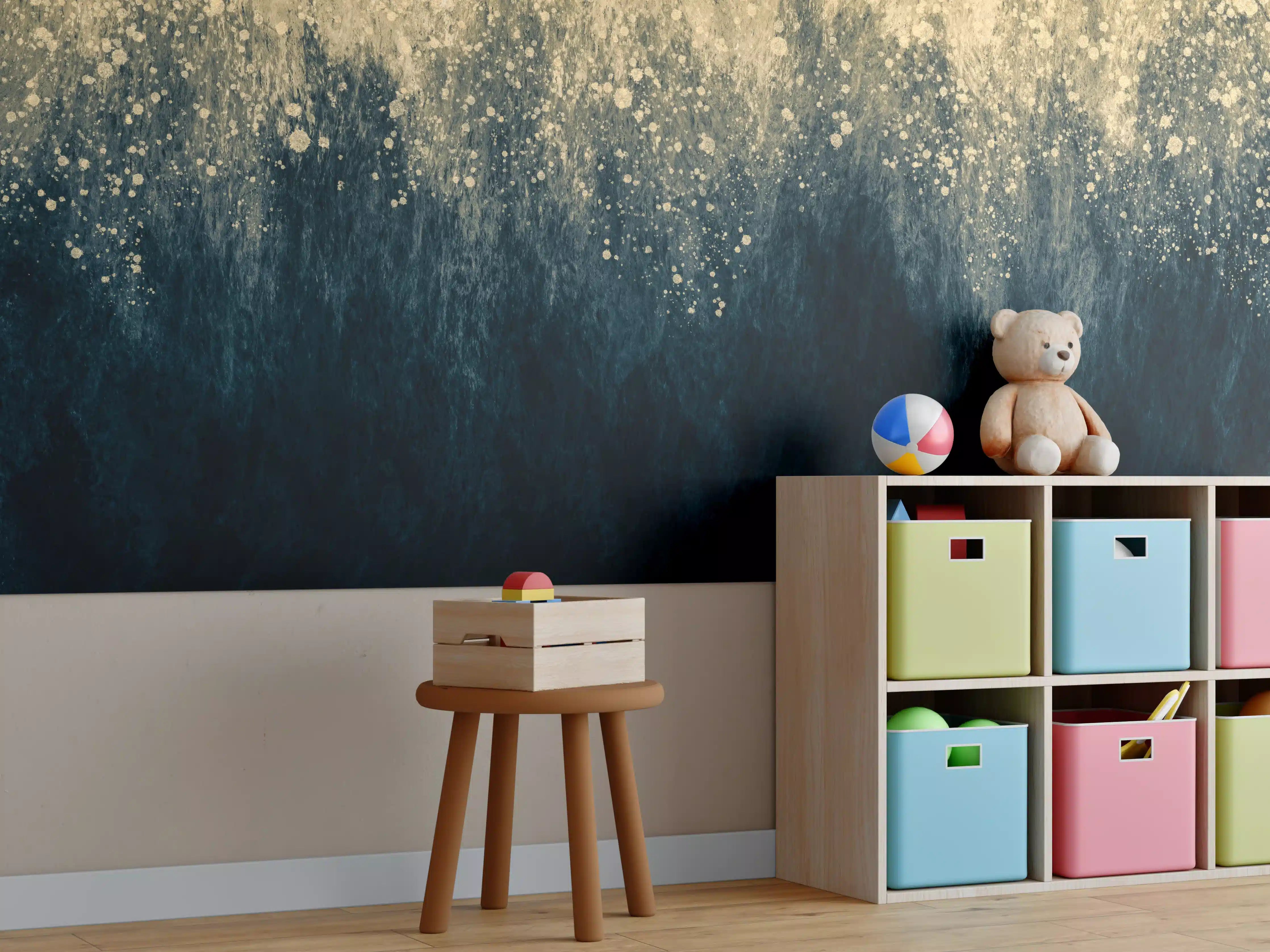Kinderzimmer Wandgestaltung - Abstrakte Aquarellkunst - Vintage