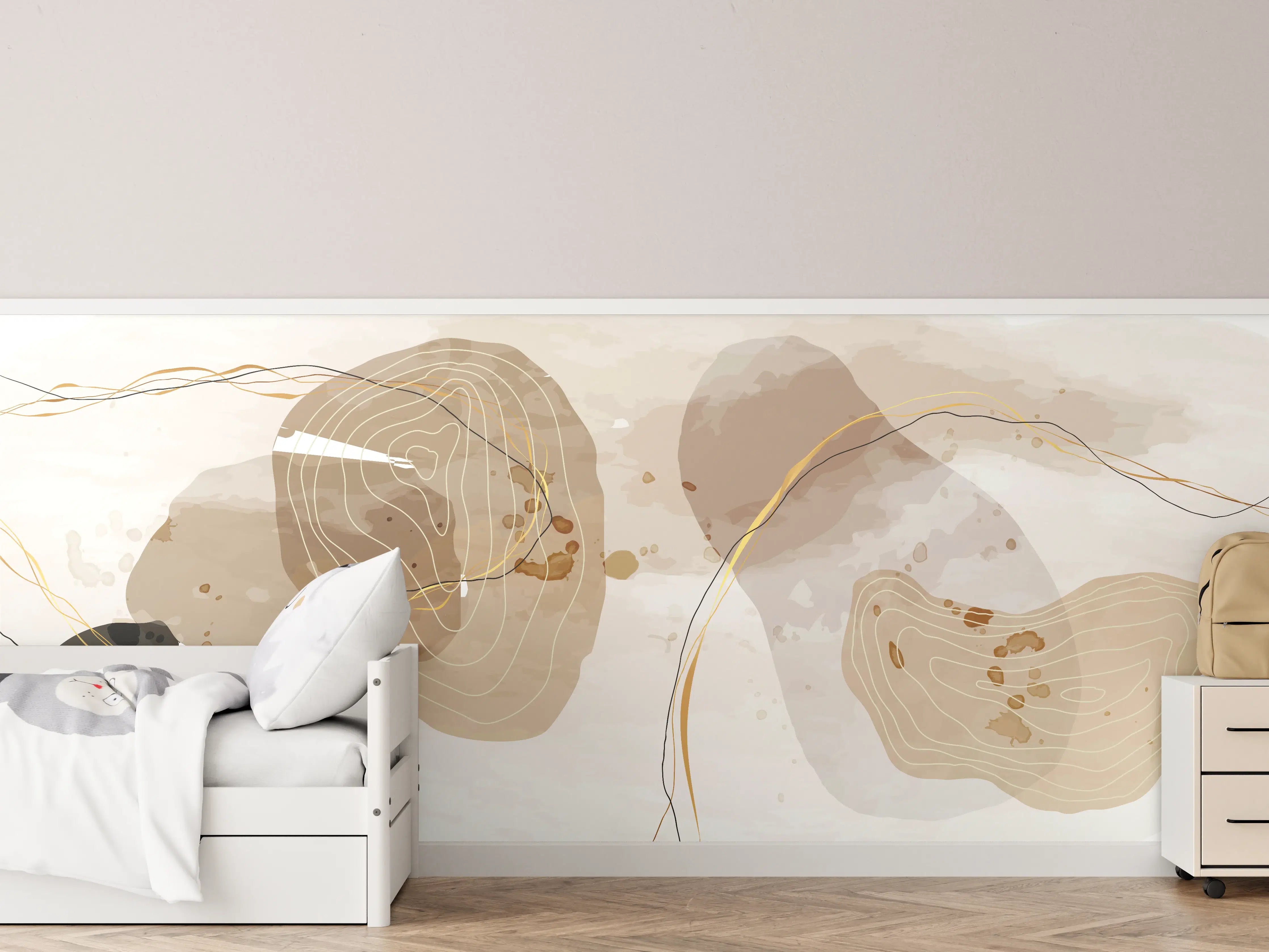 Kinderzimmer Wandgestaltung - Abstrakte Beige-Braune Linienkunst