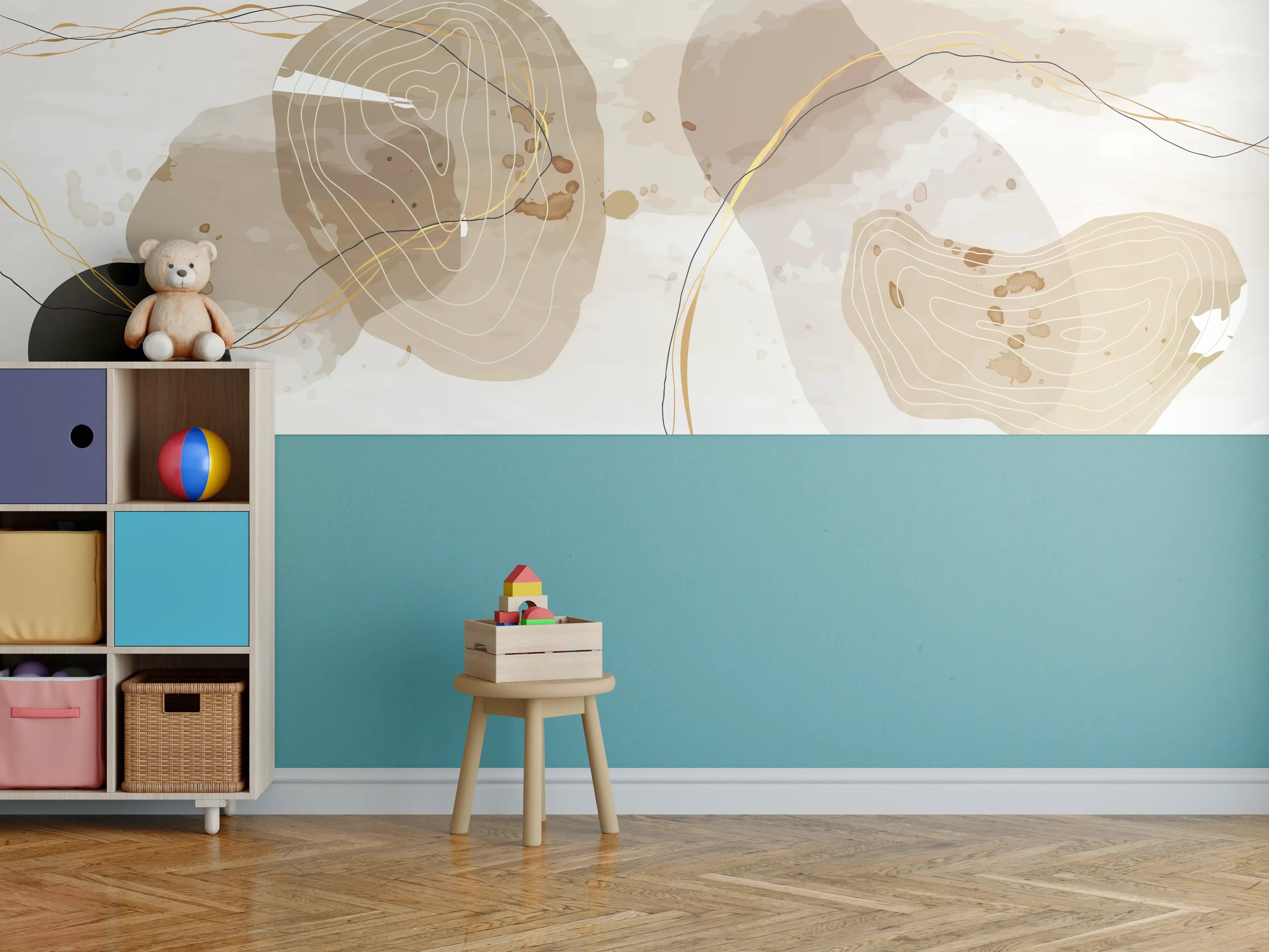 Kinderzimmer Wandgestaltung - Abstrakte Beige-Braune Linienkunst