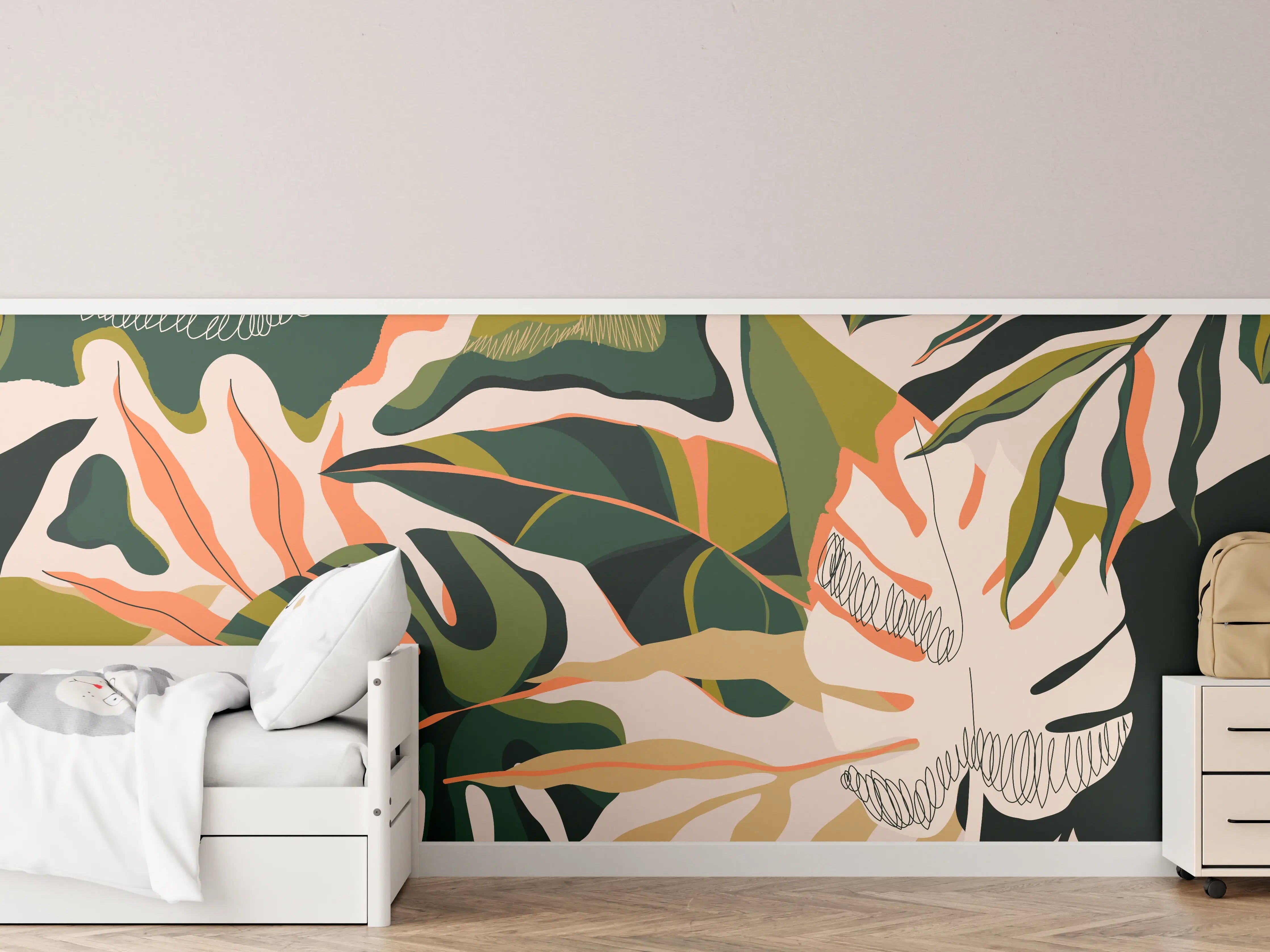 Kinderzimmer Wandgestaltung - Abstrakte Blattmuster in Erdtönen