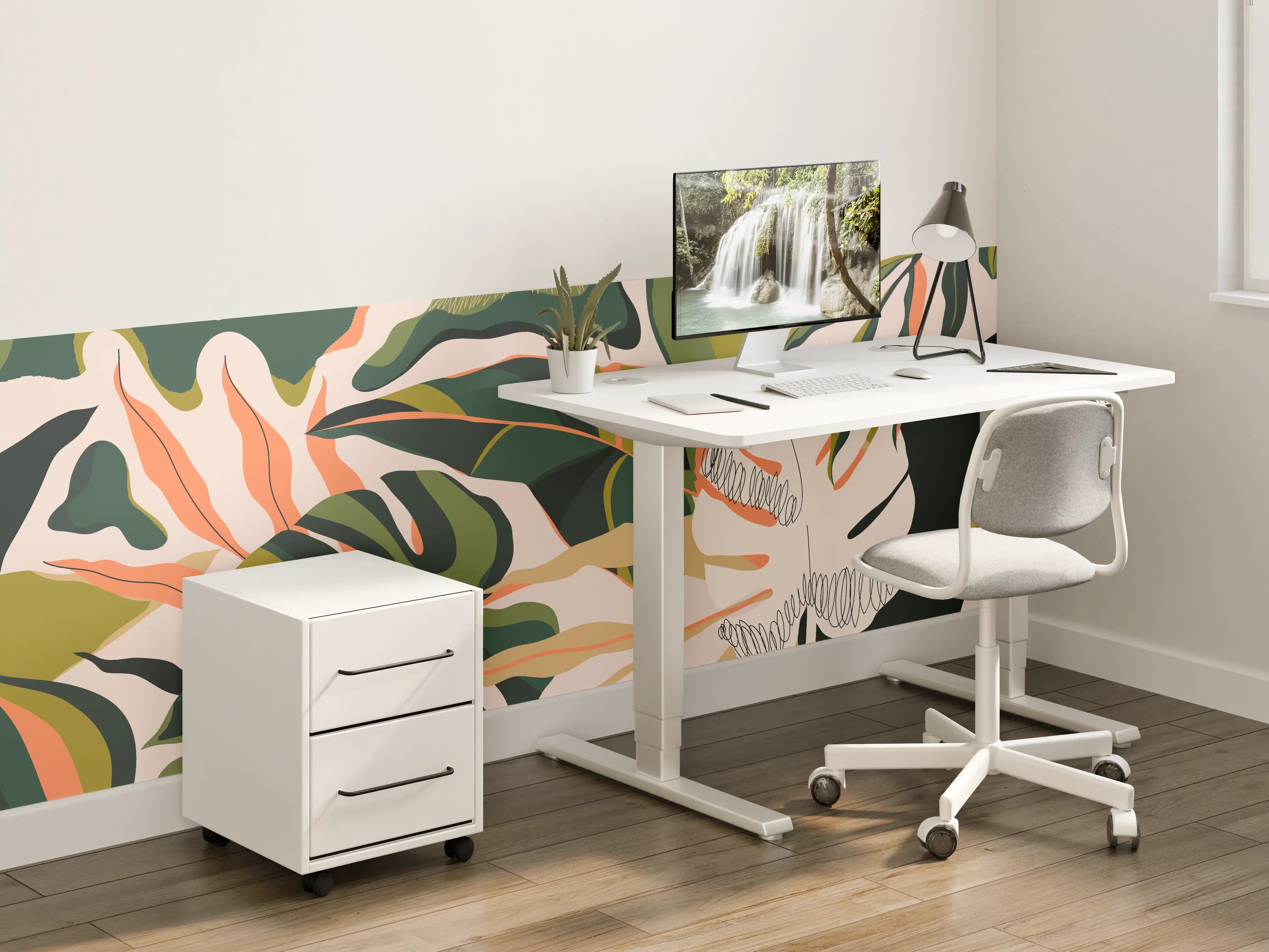 Kinderzimmer Wandgestaltung - Abstrakte Blattmuster in Erdtönen