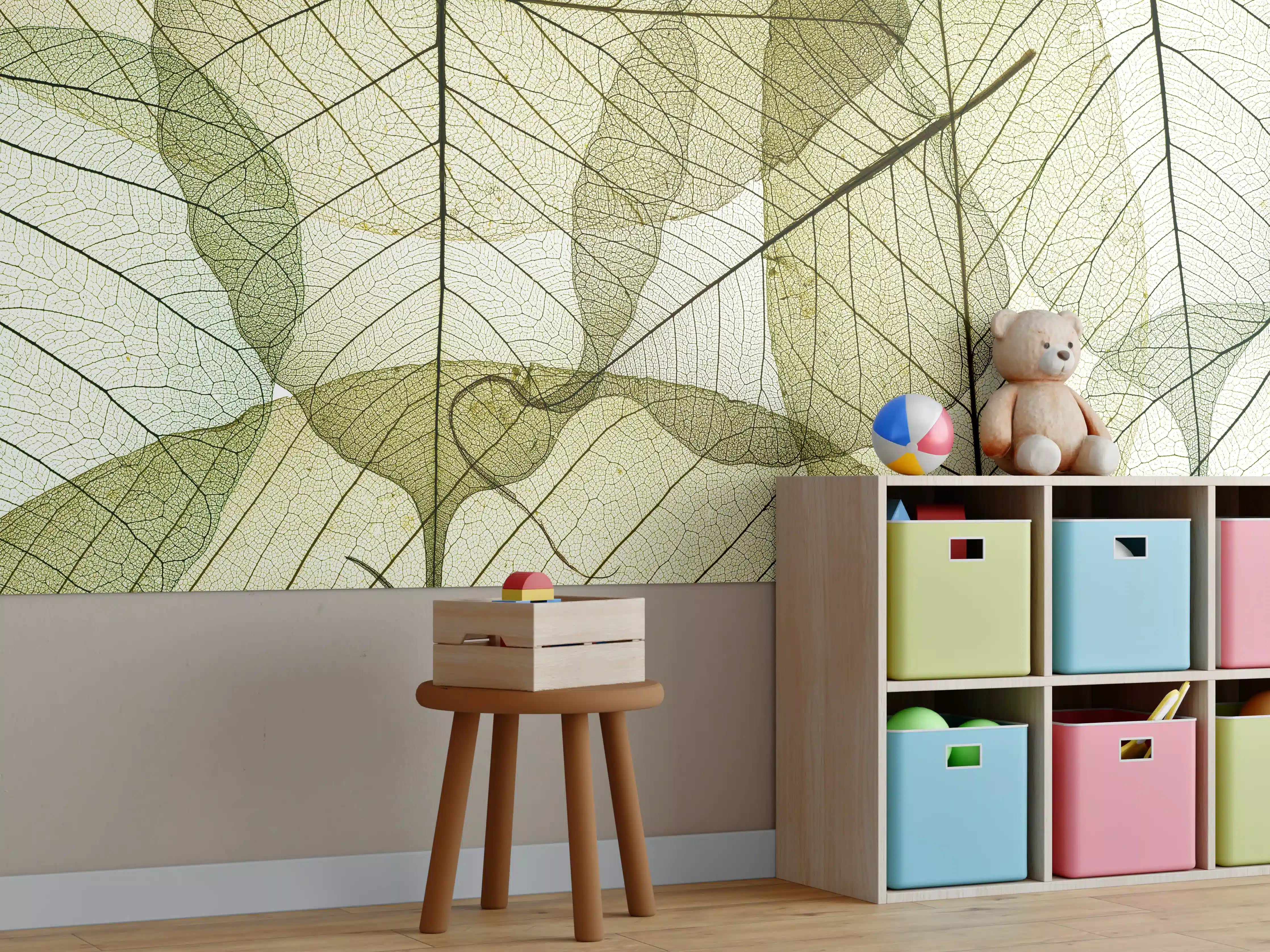 Kinderzimmer Wandgestaltung - Abstrakte Blattstrukturen Beige
