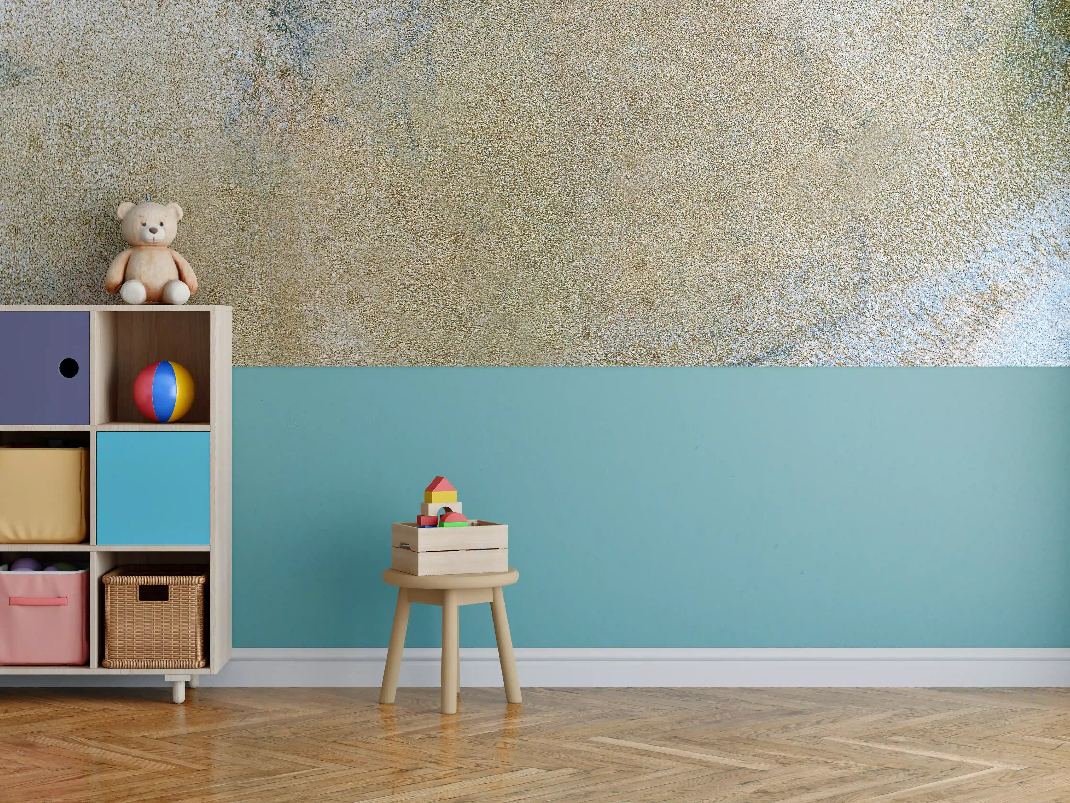 Kinderzimmer Wandgestaltung - Abstrakte Blau-Braun-Kunststruktur