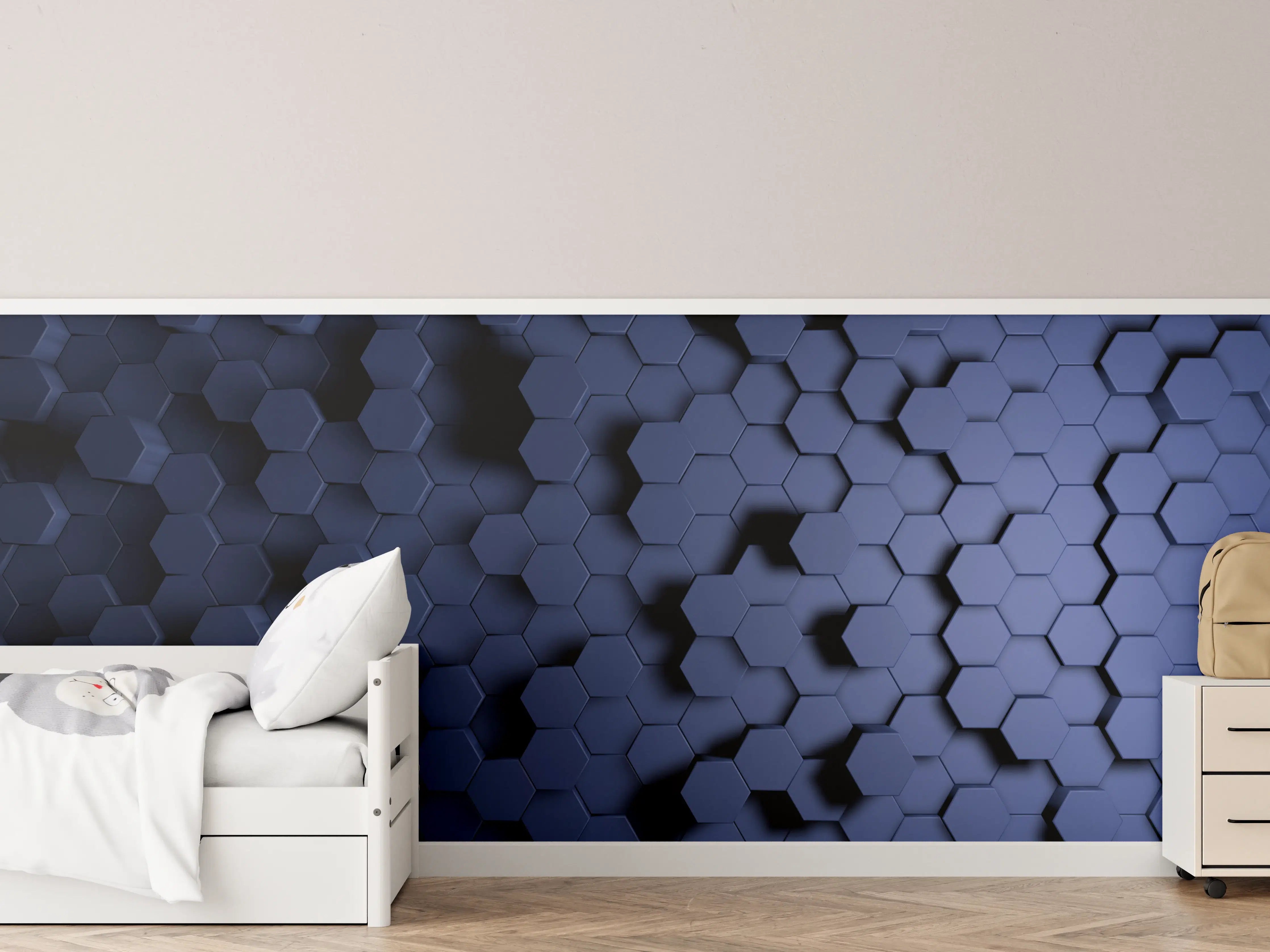 Kinderzimmer Wandgestaltung - Abstrakte Blau-Hexagon-Struktur