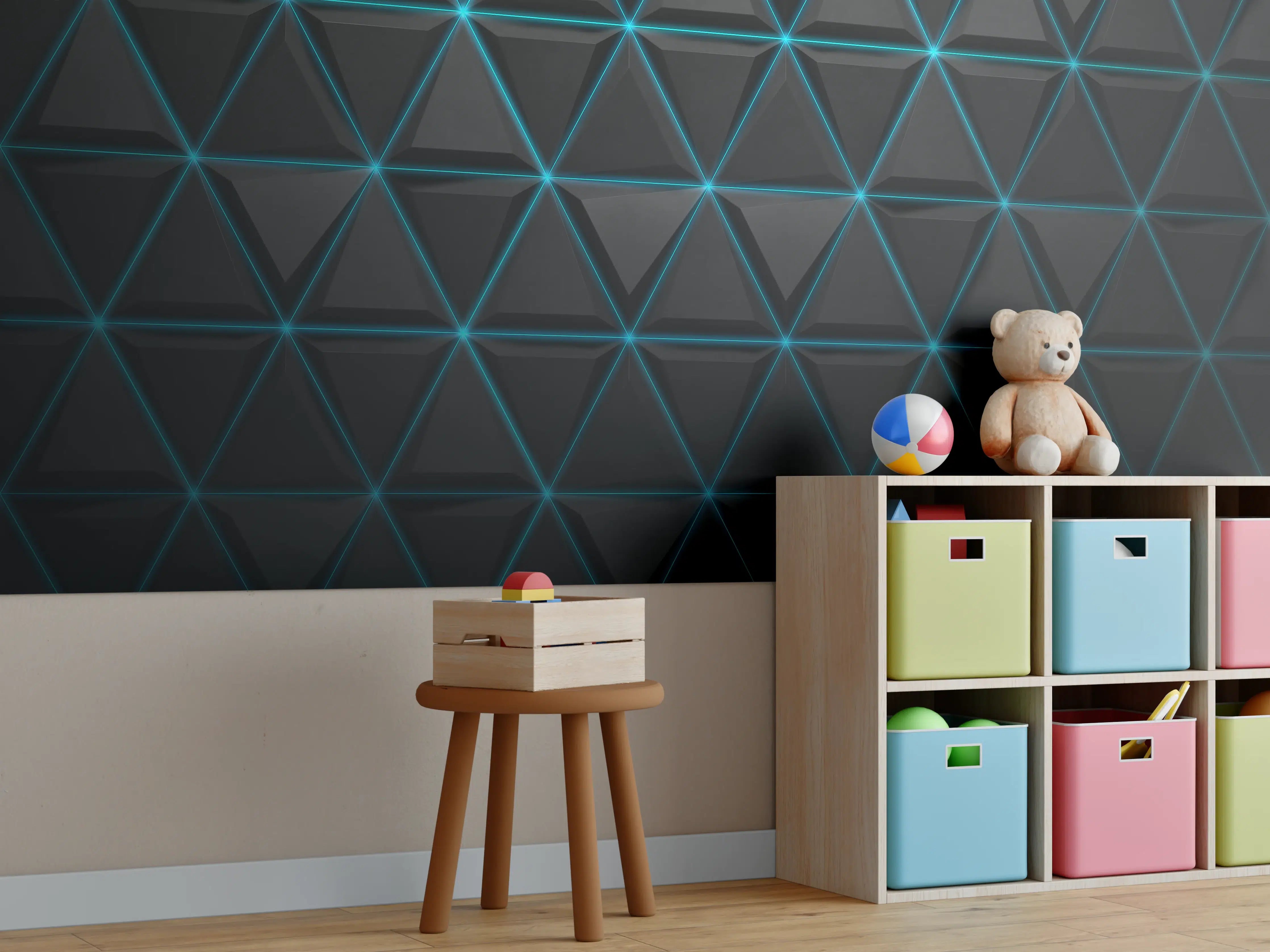 Kinderzimmer Wandgestaltung - Abstrakte Blau-Schwarz Textur