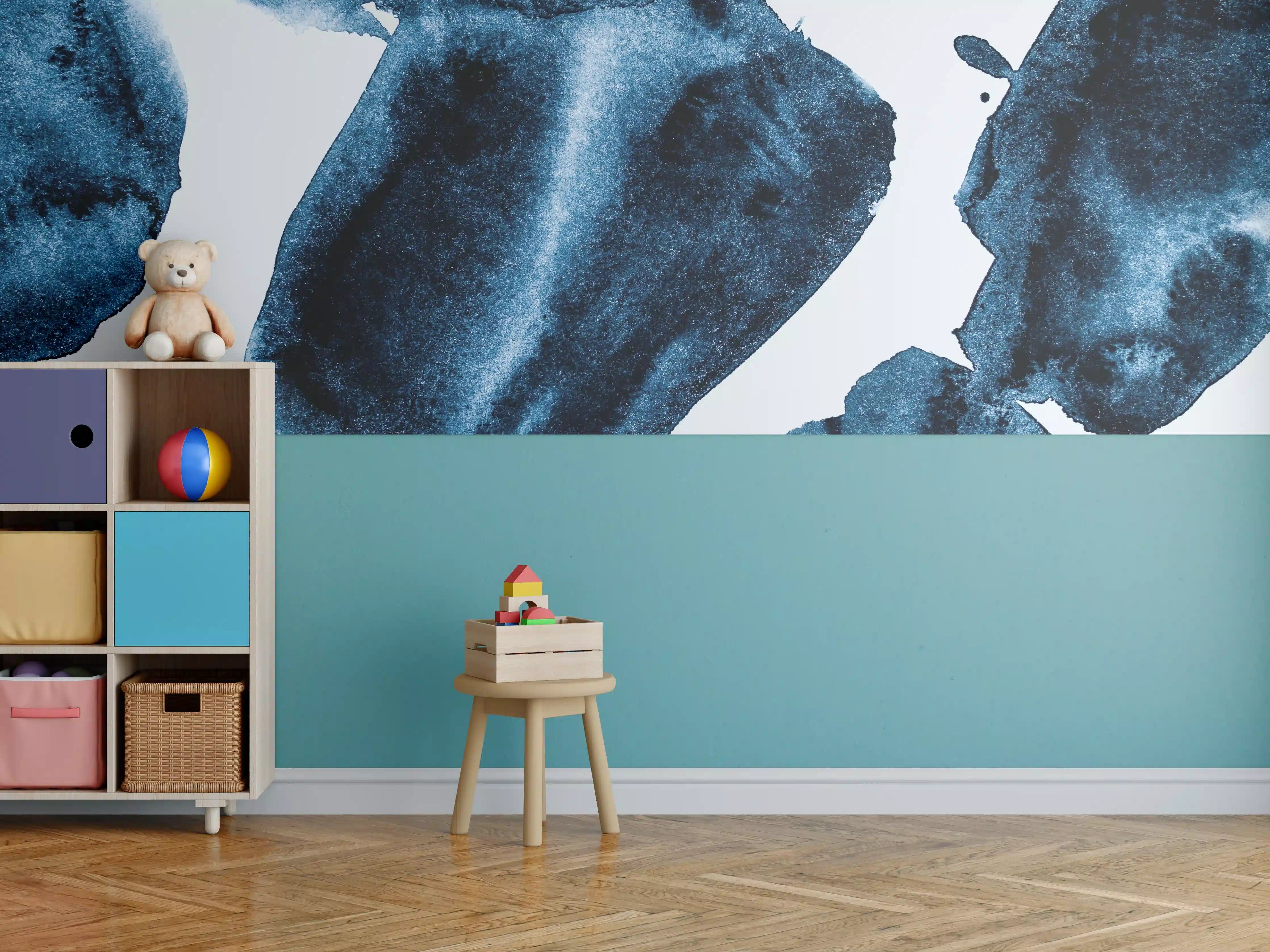 Kinderzimmer Wandgestaltung - Abstrakte Blaue Wasserfarben