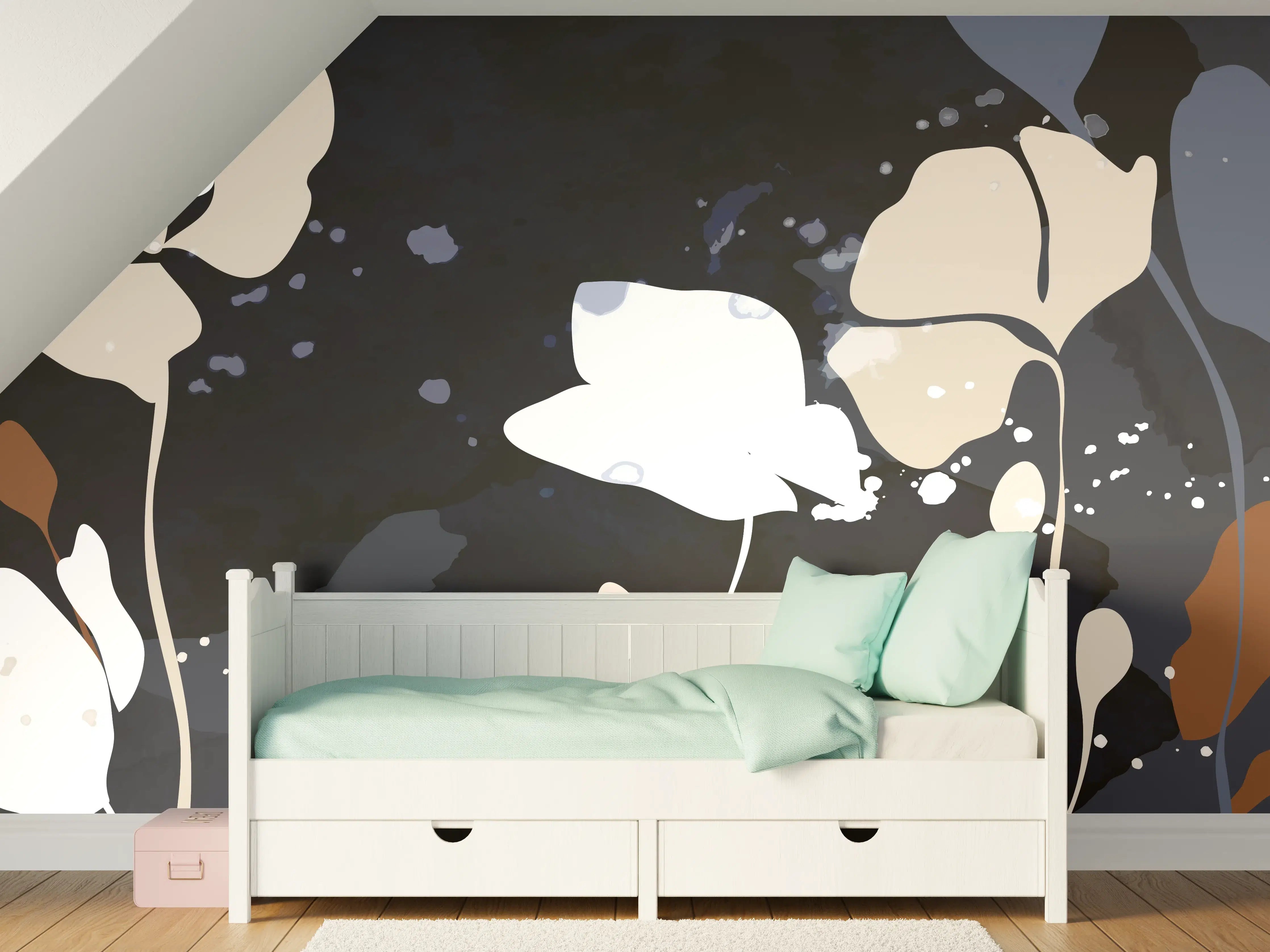 Kinderzimmer Wandgestaltung - Abstrakte Blumen Dunkles Design