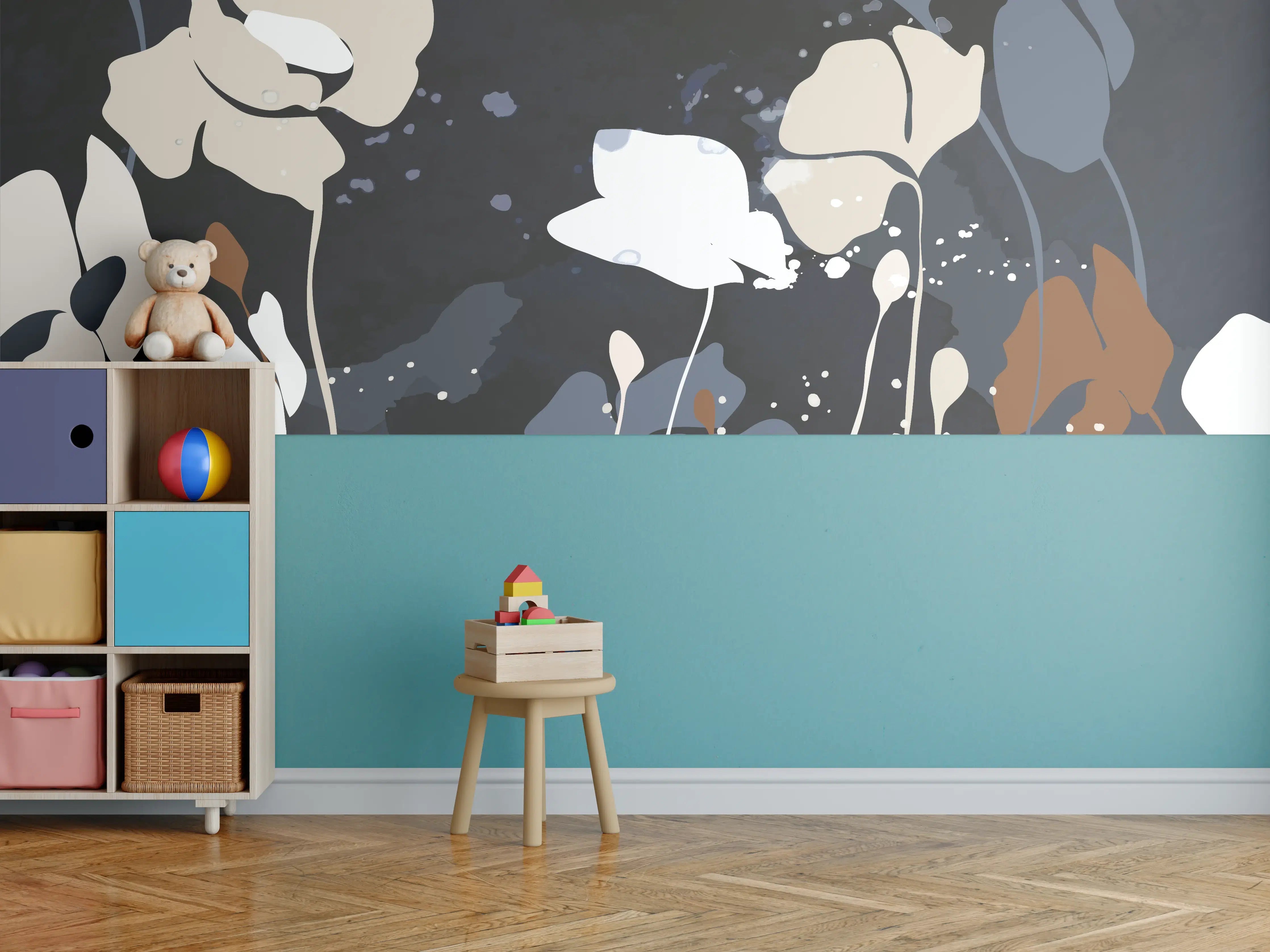 Kinderzimmer Wandgestaltung - Abstrakte Blumen Dunkles Design