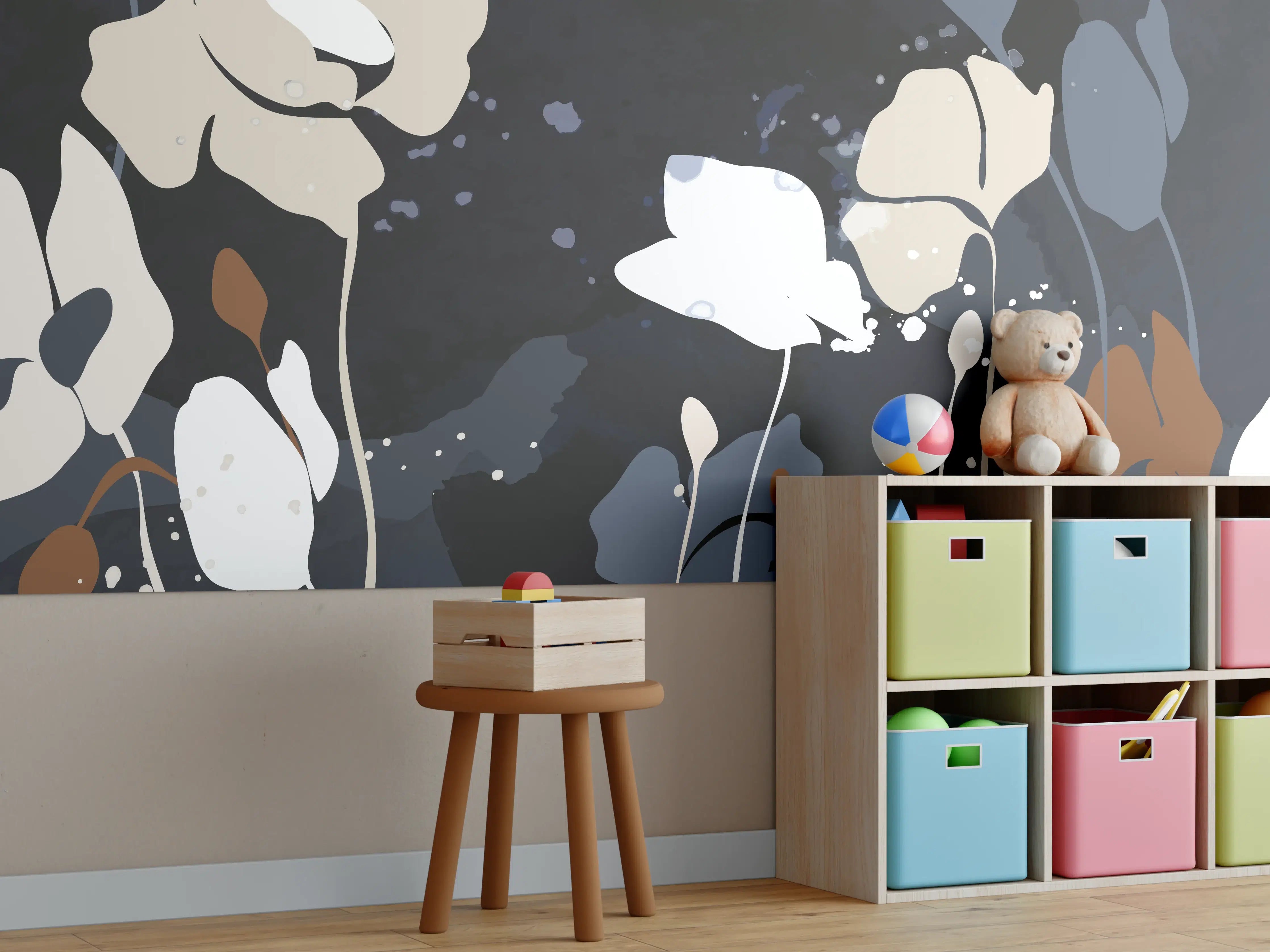 Kinderzimmer Wandgestaltung - Abstrakte Blumen Dunkles Design