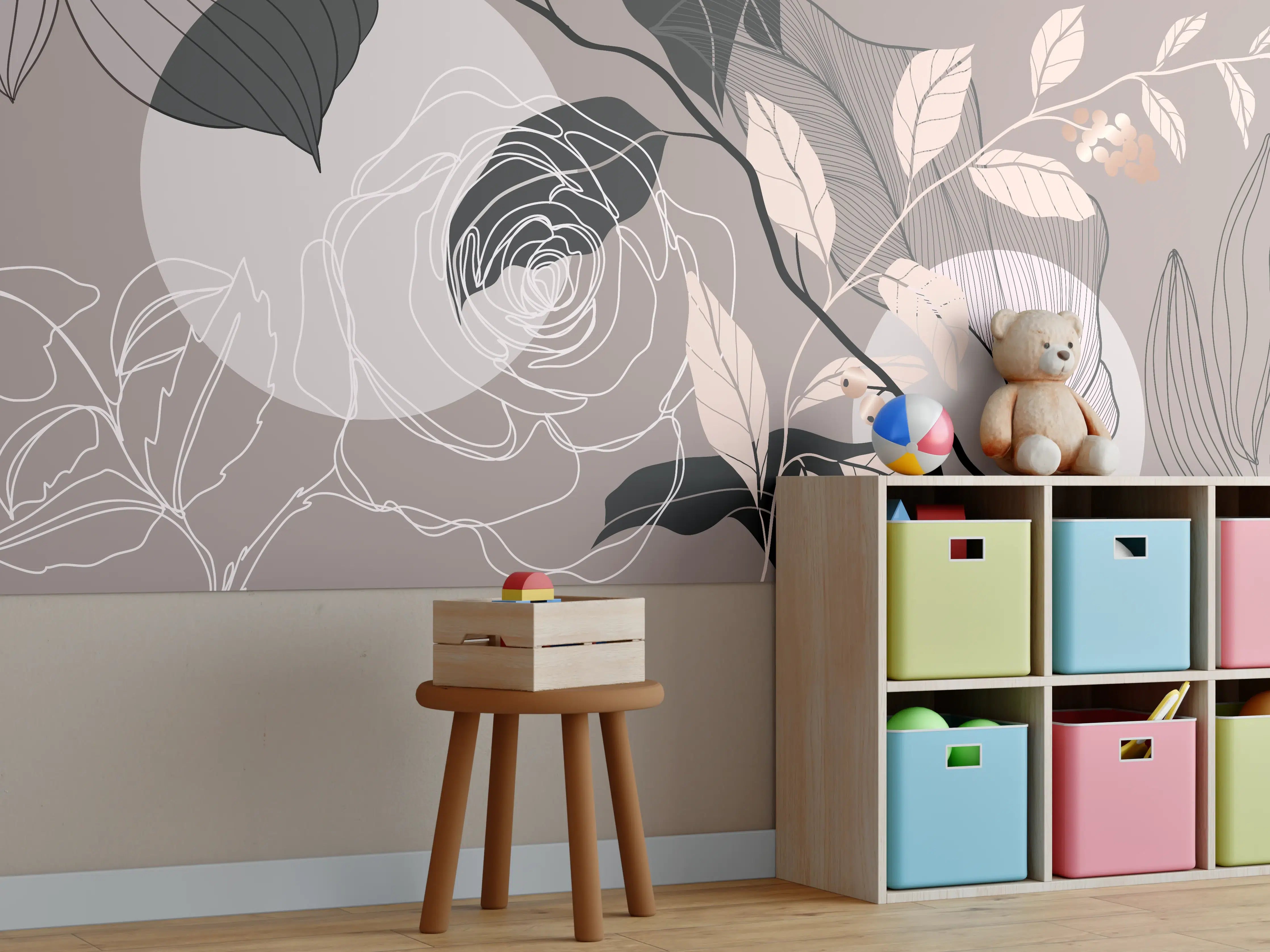 Kinderzimmer Wandgestaltung - Abstrakte Blumen Illustration