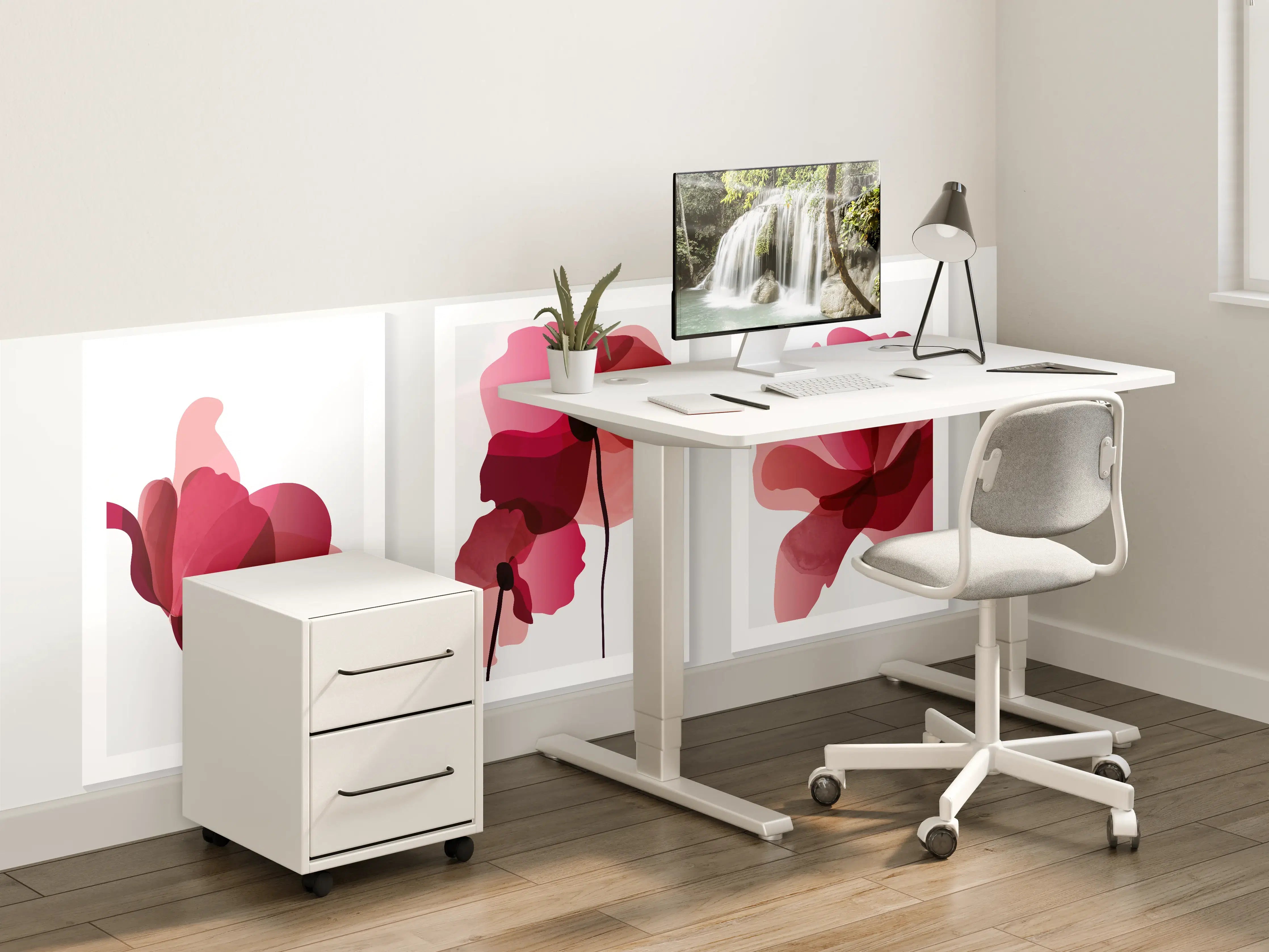 Kinderzimmer Wandgestaltung - Abstrakte Blumen Triptychon Rot