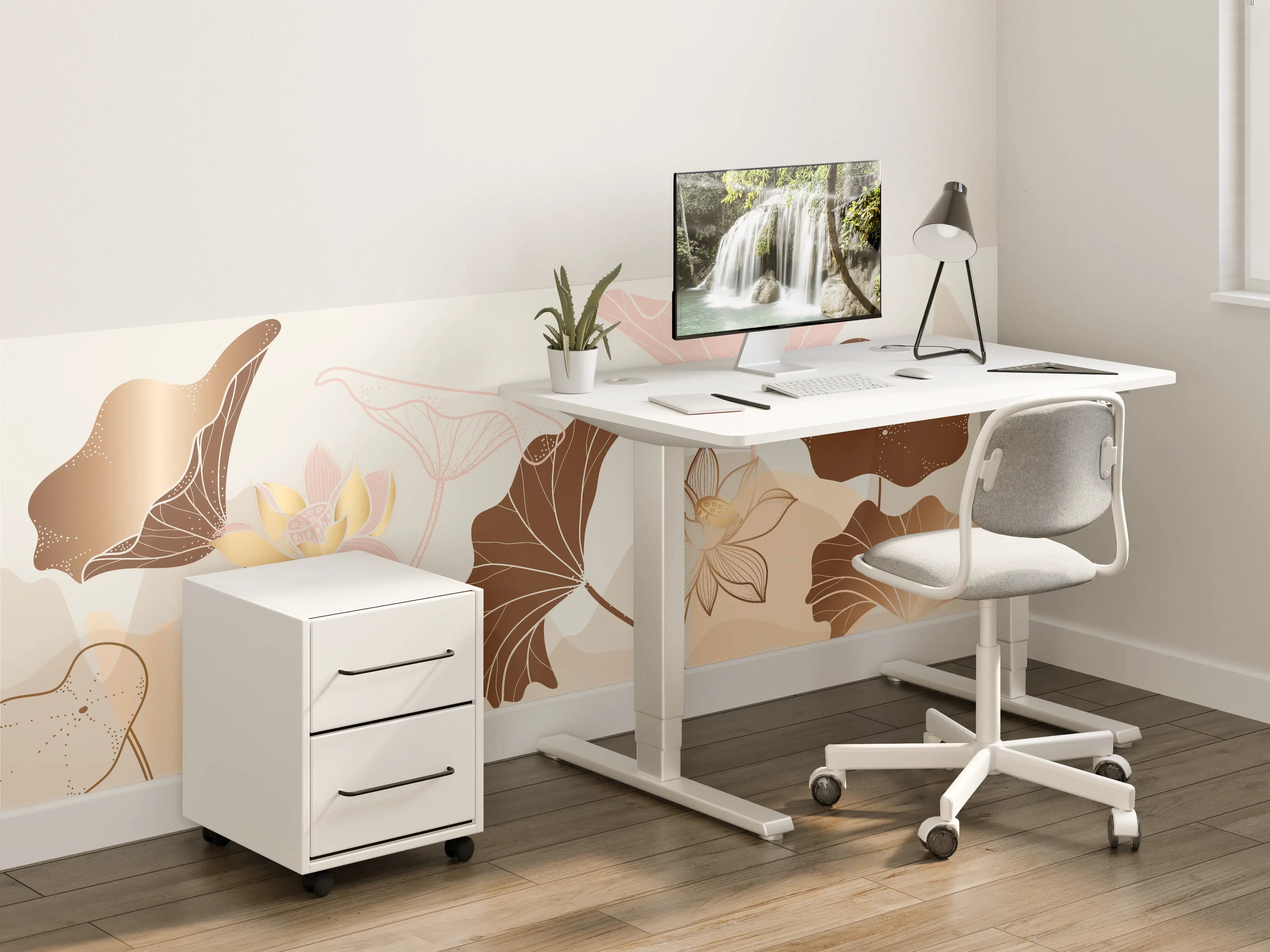 Kinderzimmer Wandgestaltung - Abstrakte Blumen Zeichnung Beige