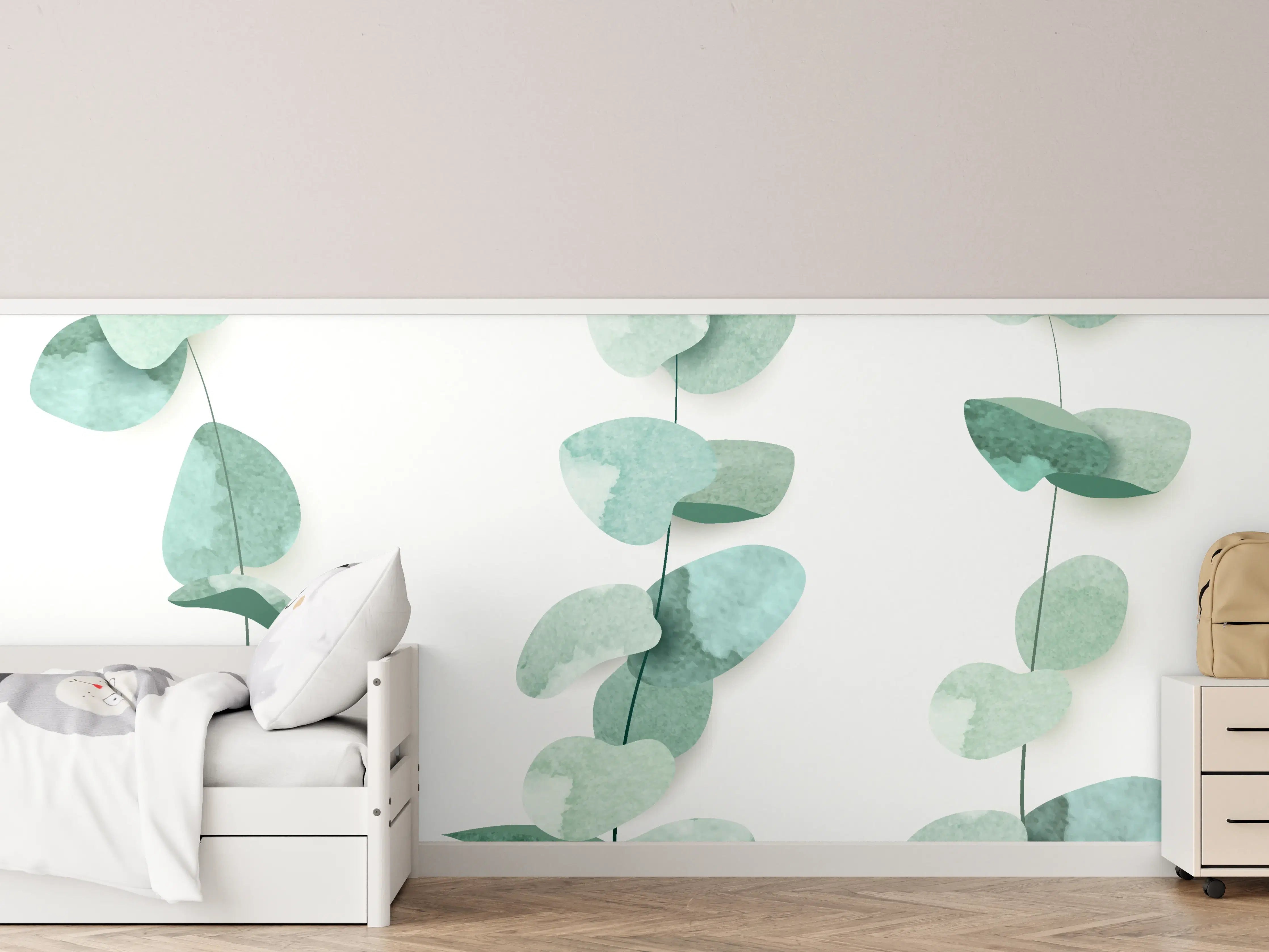 Kinderzimmer Wandgestaltung - Abstrakte Eukalyptus Aquarell Kunst