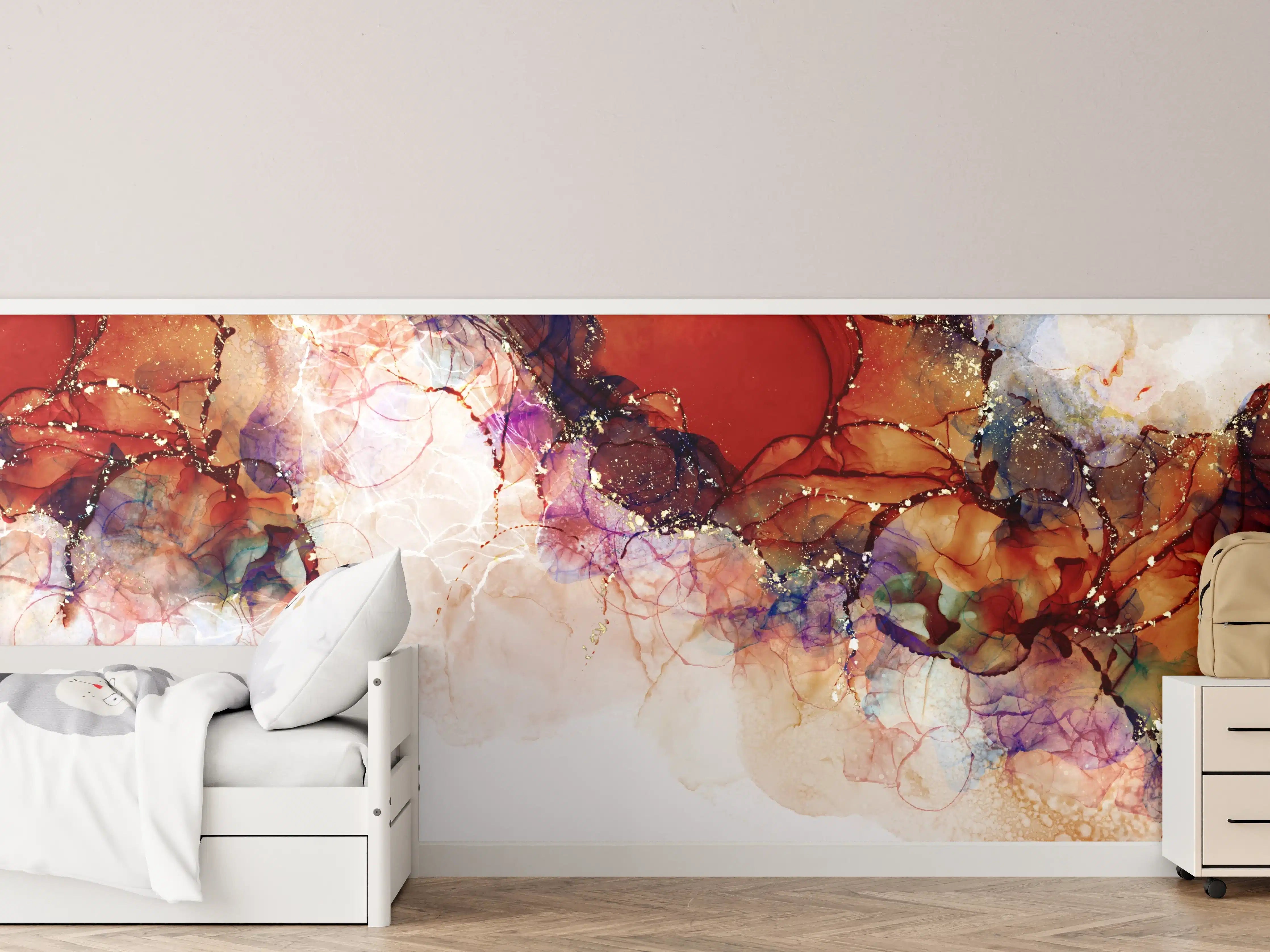 Kinderzimmer Wandgestaltung - Abstrakte Farbenspiele in Warmtönen