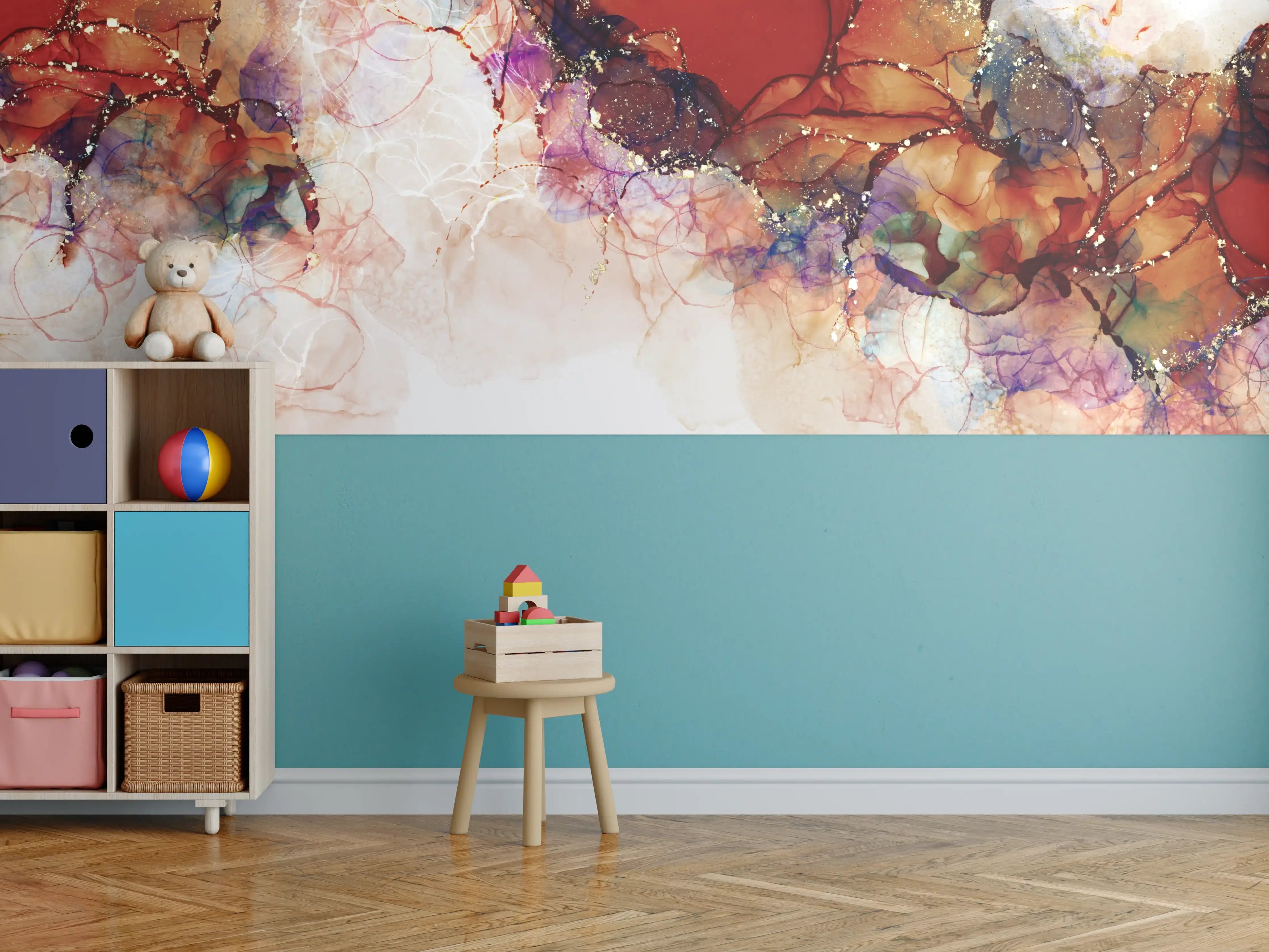 Kinderzimmer Wandgestaltung - Abstrakte Farbenspiele in Warmtönen