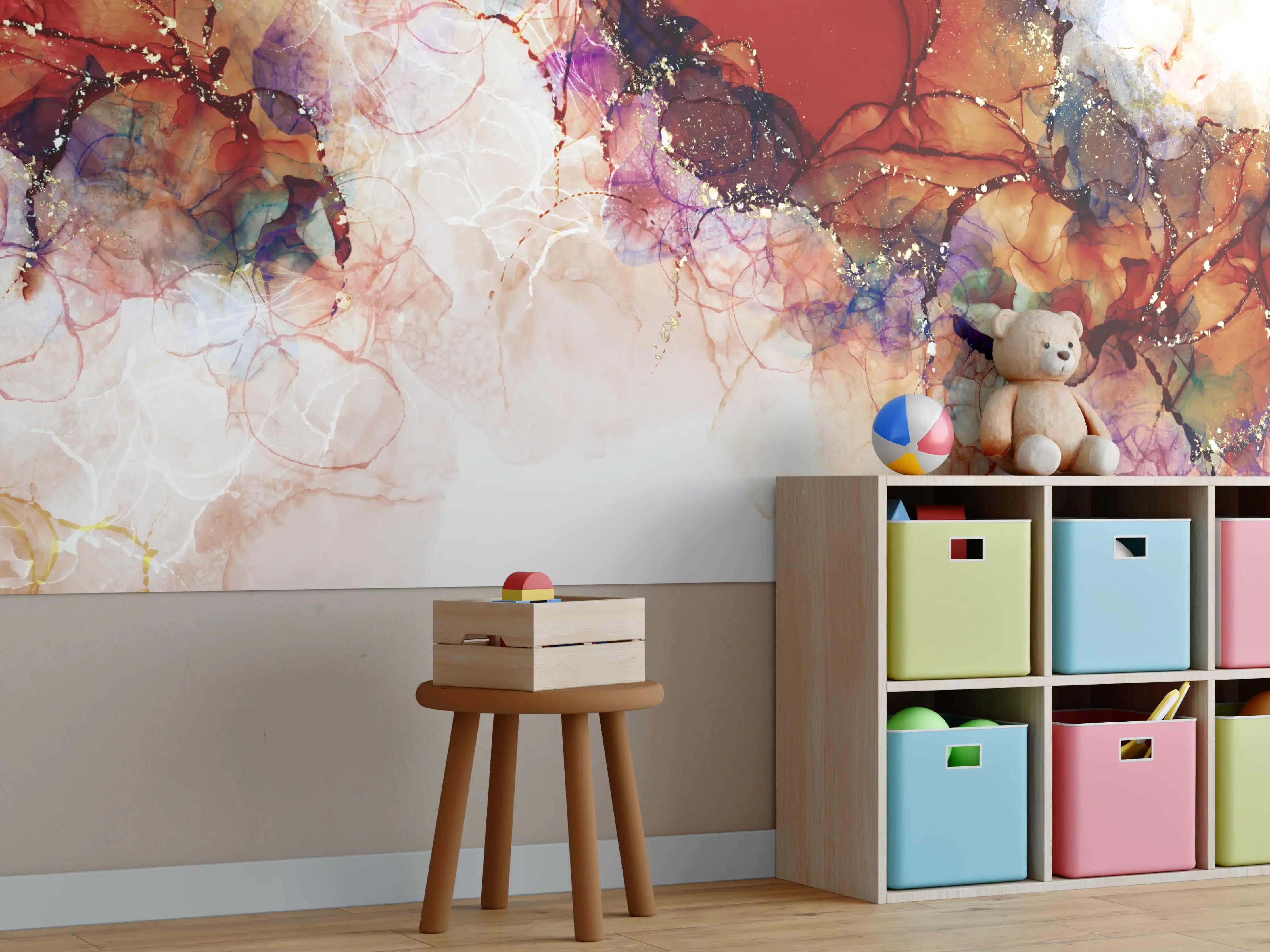 Kinderzimmer Wandgestaltung - Abstrakte Farbenspiele in Warmtönen