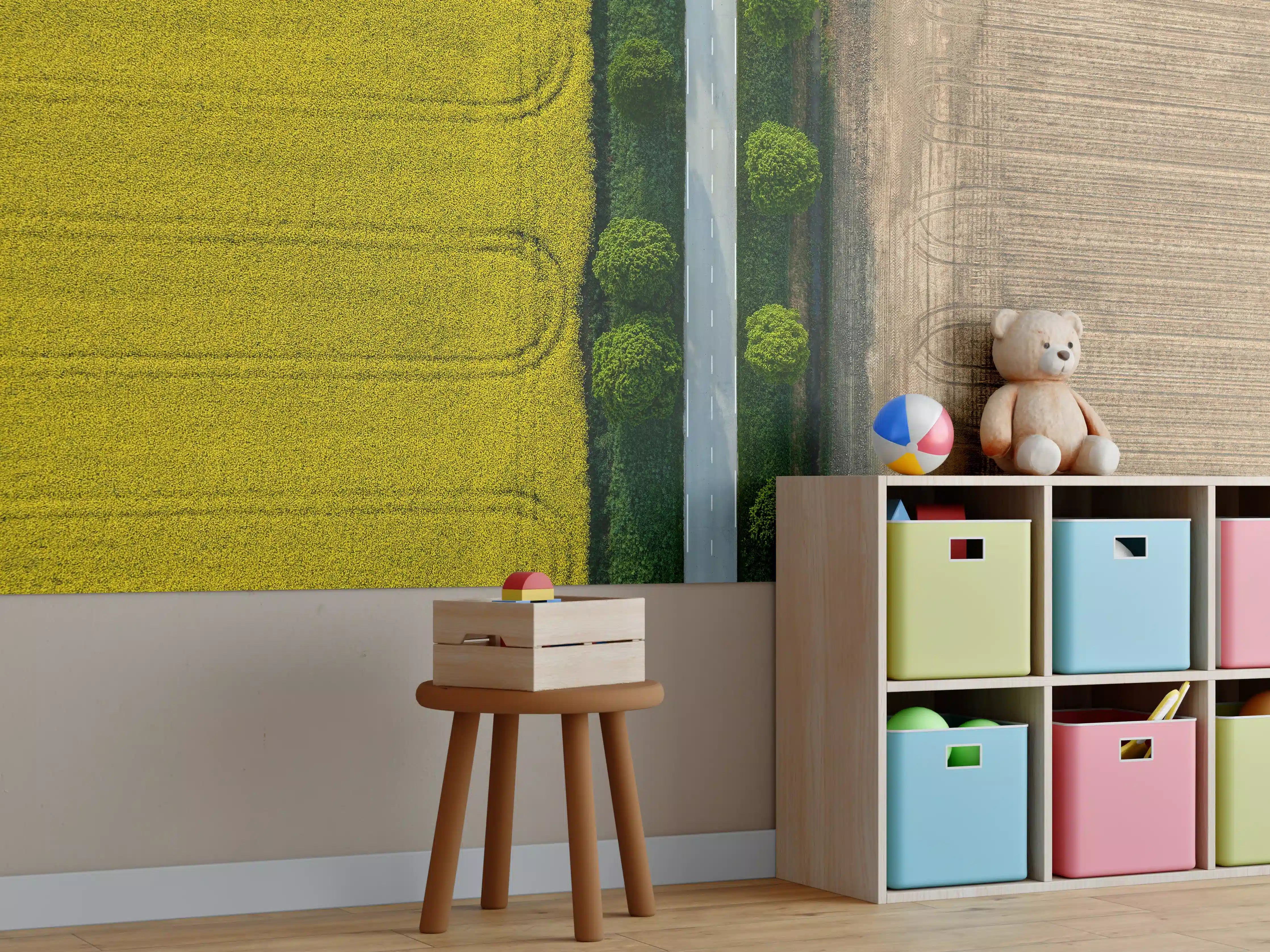 Kinderzimmer Wandgestaltung - Abstrakte Felder Gelb-Braun