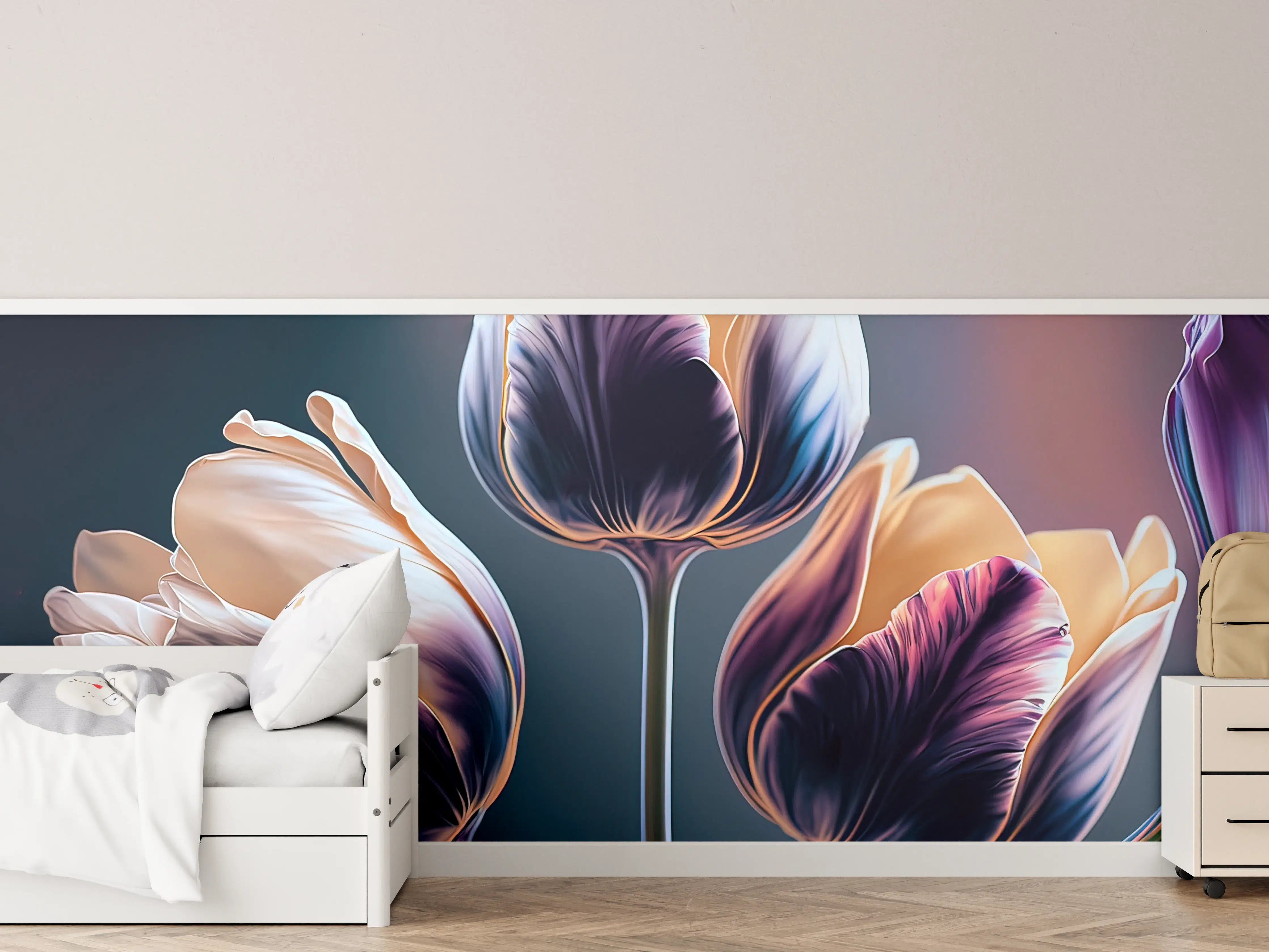 Kinderzimmer Wandgestaltung - Abstrakte Fließende Tulpen Kunst