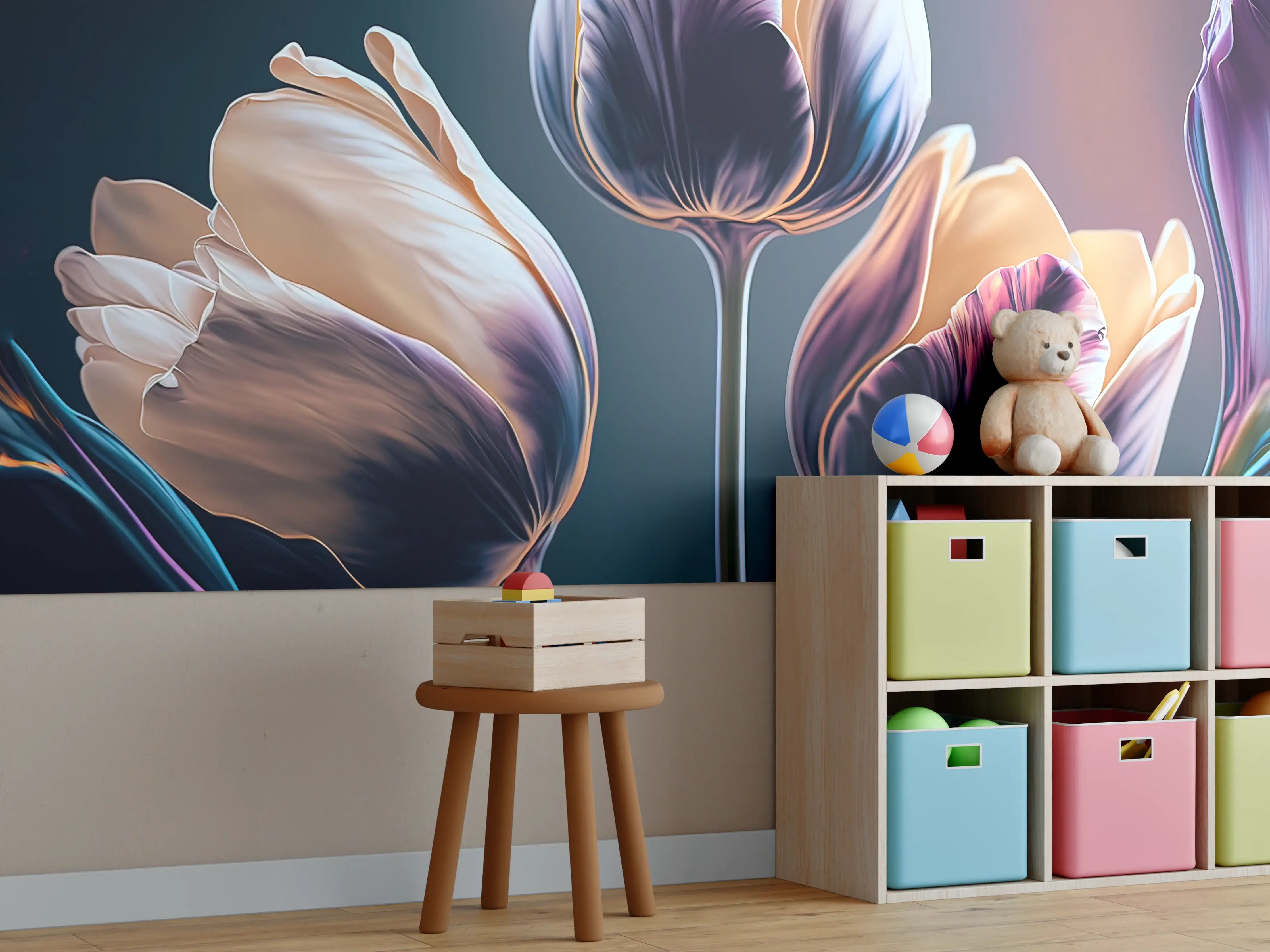 Kinderzimmer Wandgestaltung - Abstrakte Fließende Tulpen Kunst